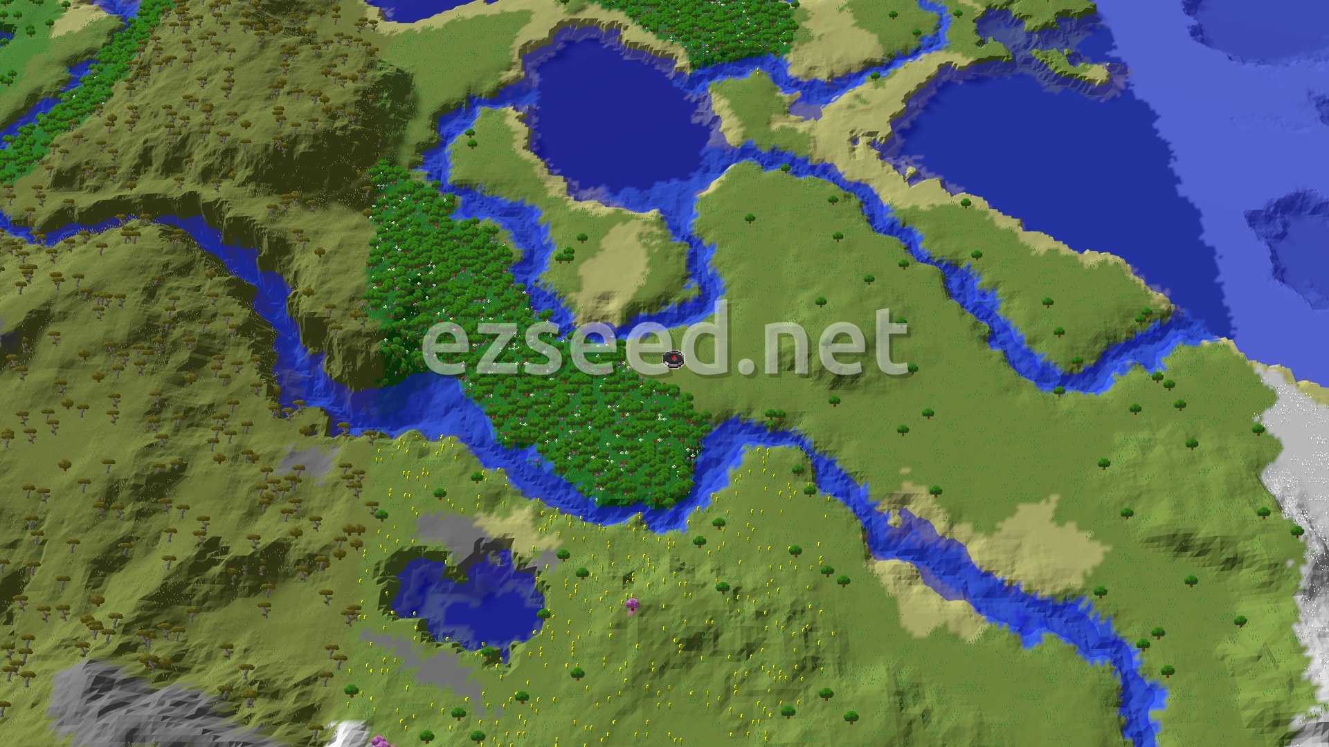 Aerial Minecraft seed map — A Modest Start with Quick Underground Access