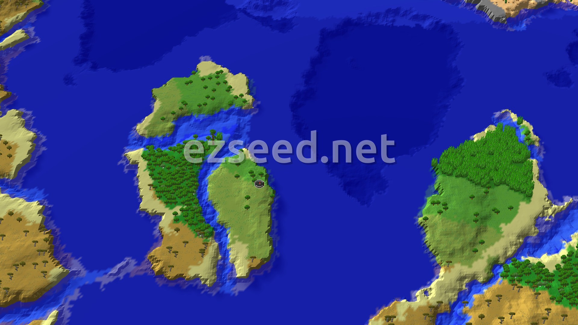 Aerial Minecraft seed map — Spawn on a Jungle Island with a Nearby Trial Chambers