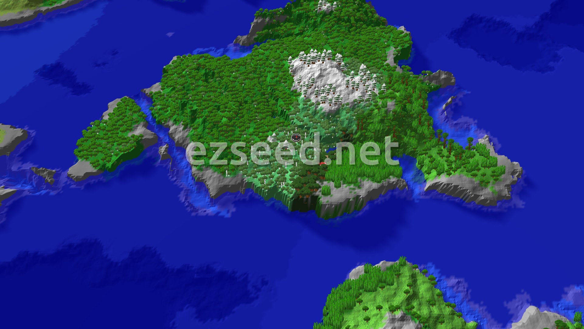 Aerial Minecraft seed map — Bamboo Jungle and Trial Chambers Near a Birch Forest Spawn