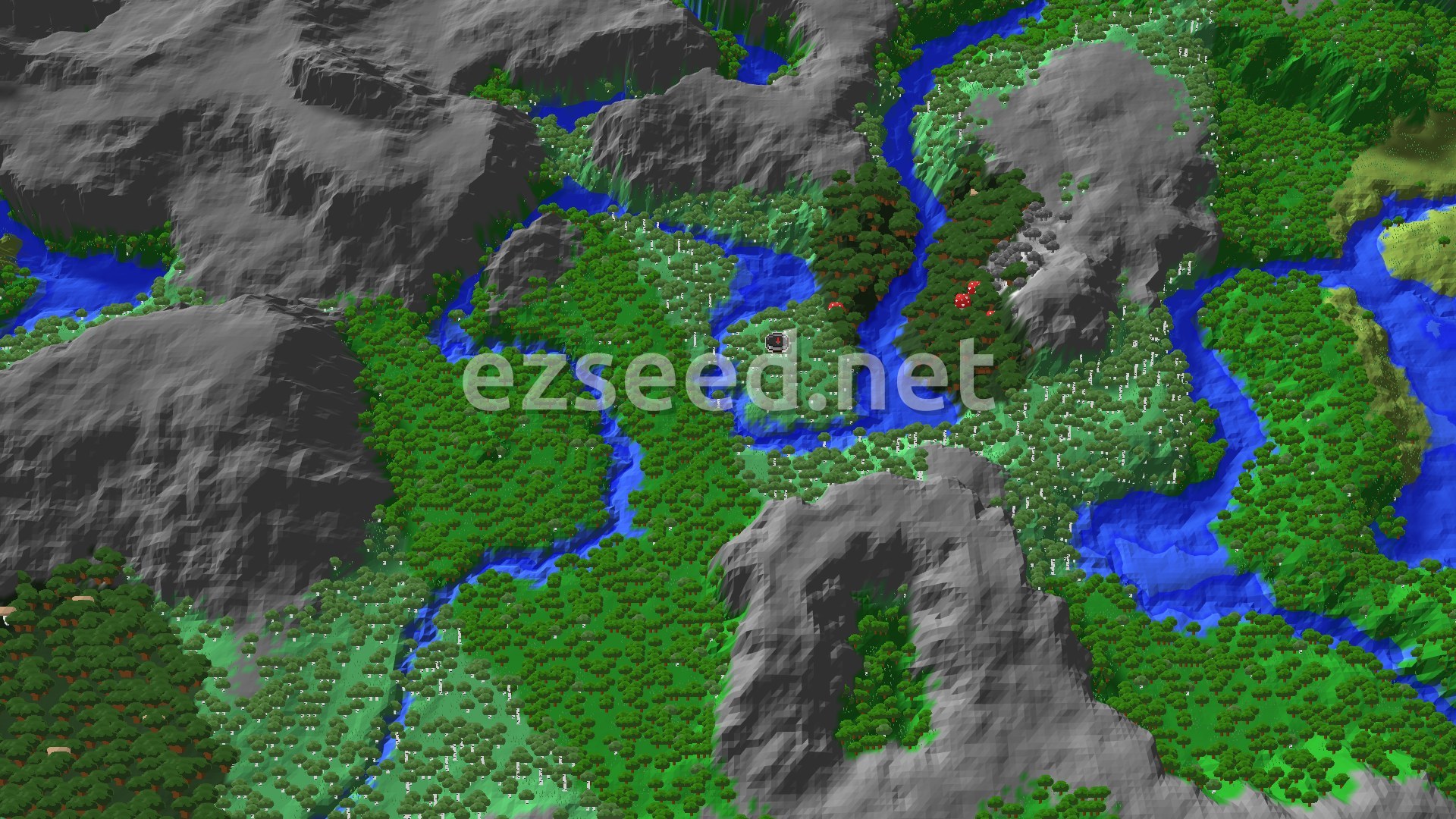 Aerial Minecraft seed map — Ancient City Not Far From Forest Spawn