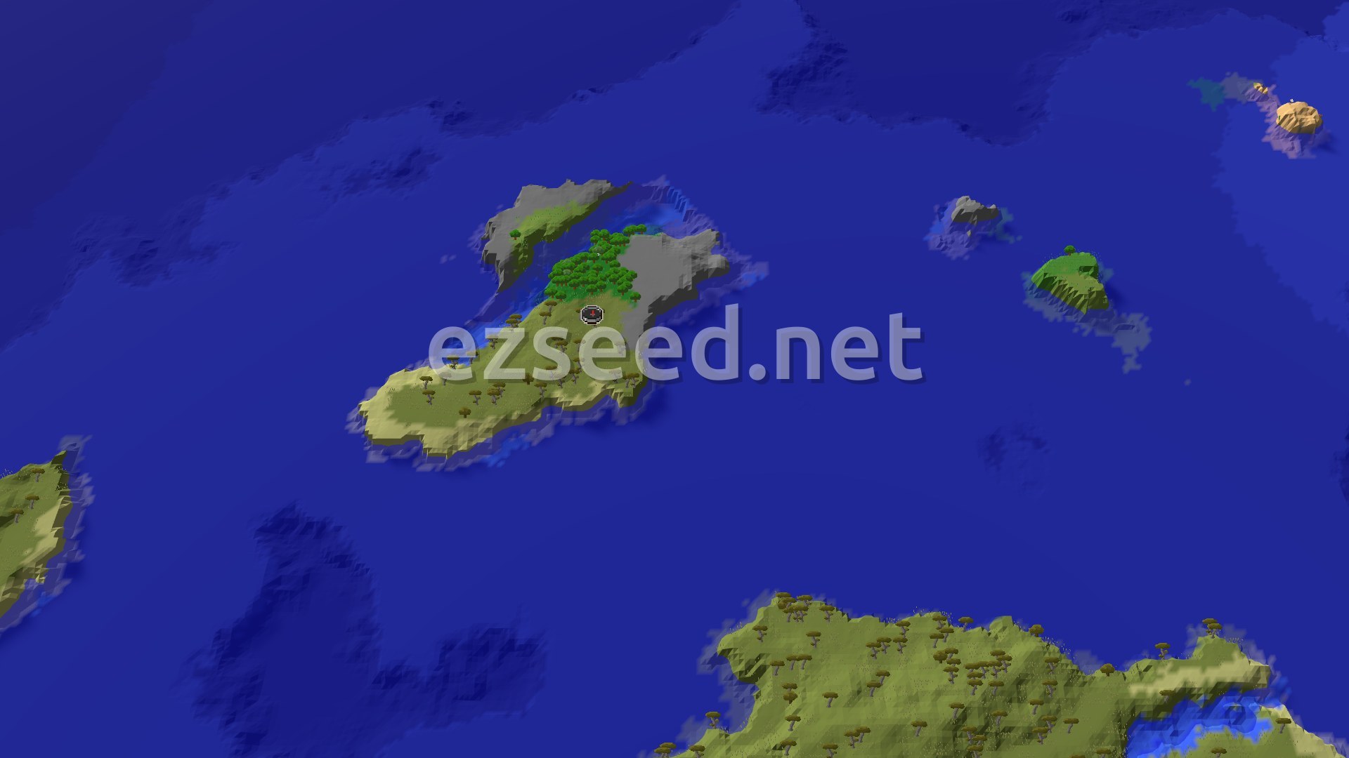 Aerial Minecraft seed map — Savanna Island Start with Nearby Ocean Treasures