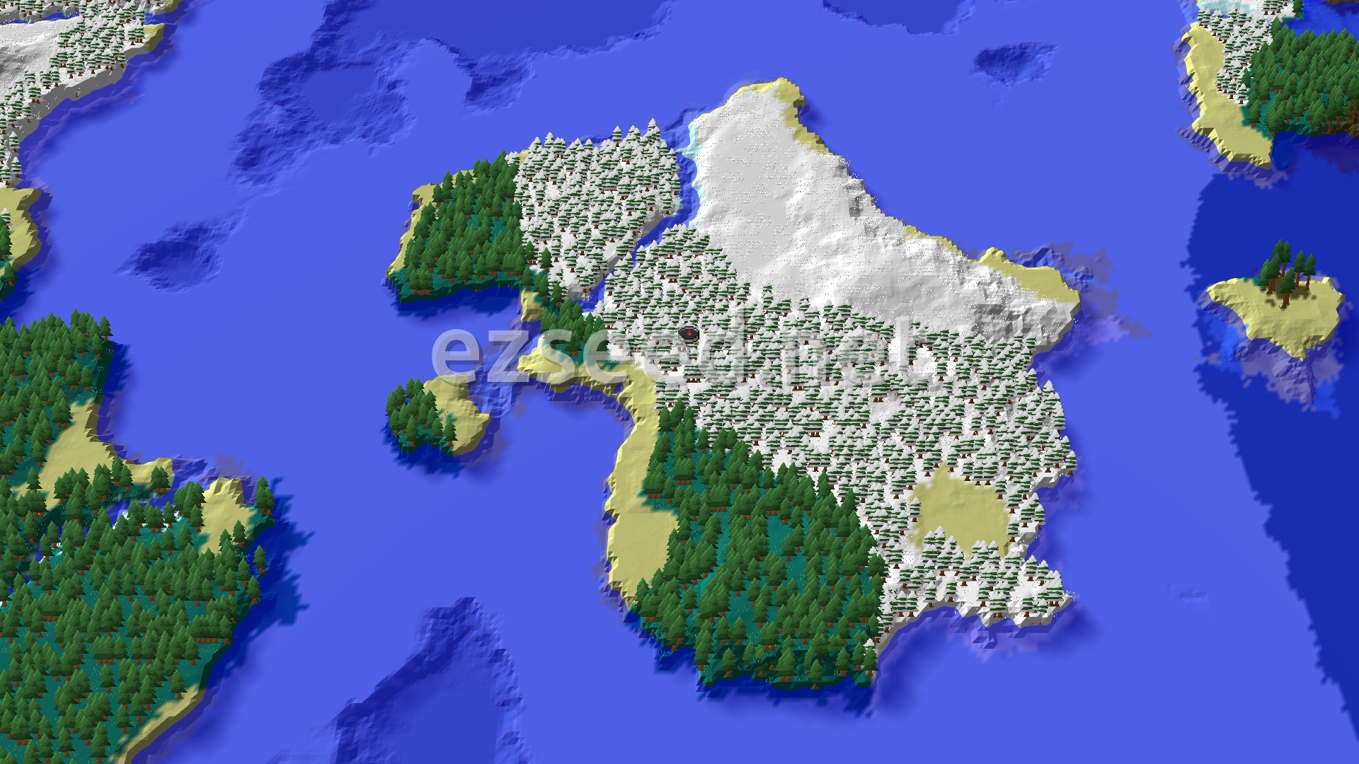 Aerial Minecraft seed map — Spawn in Snowy Taiga with a Nearby Igloo