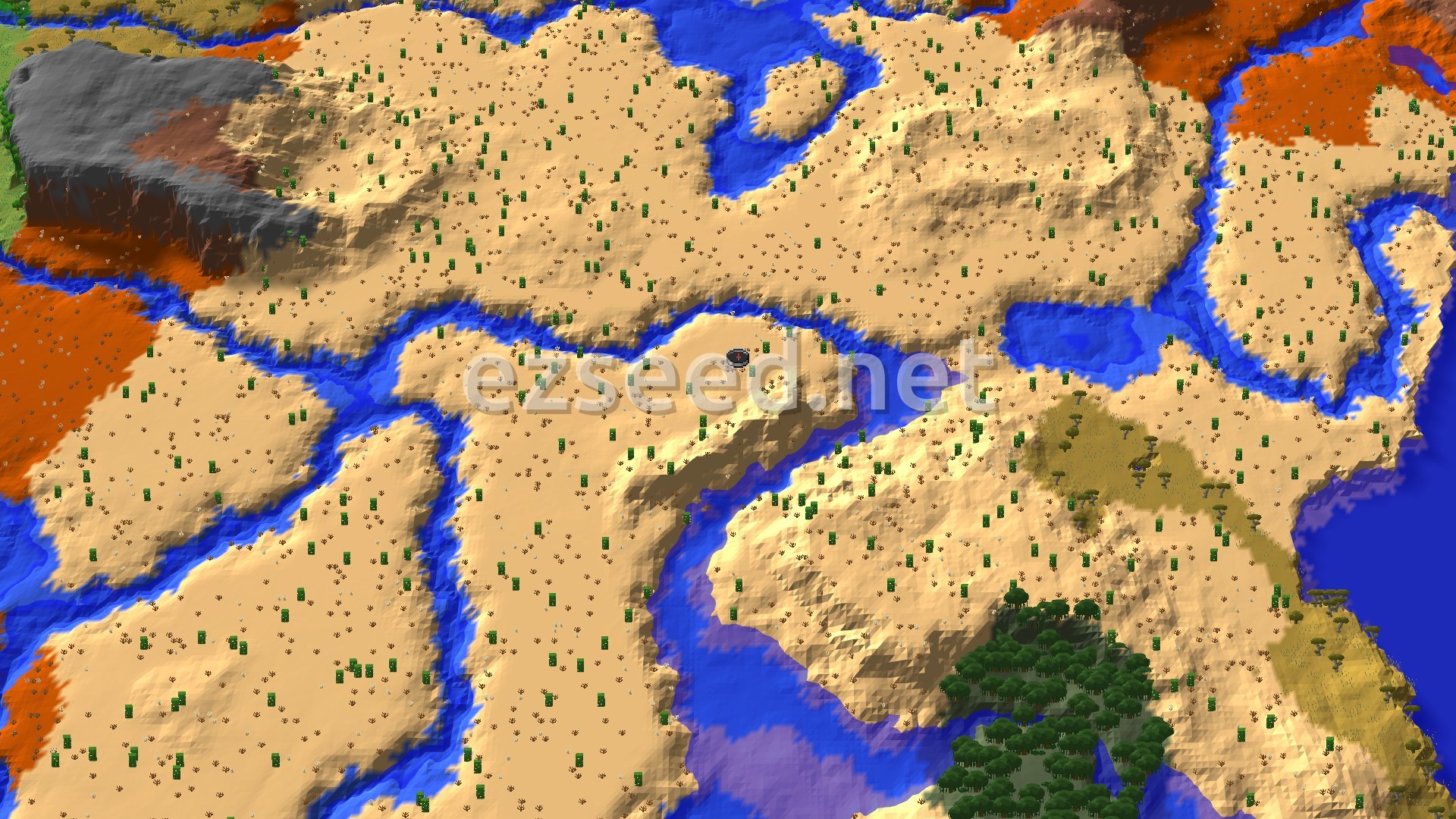 Aerial Minecraft seed map — Desert Spawn with Nearby Trial Chambers