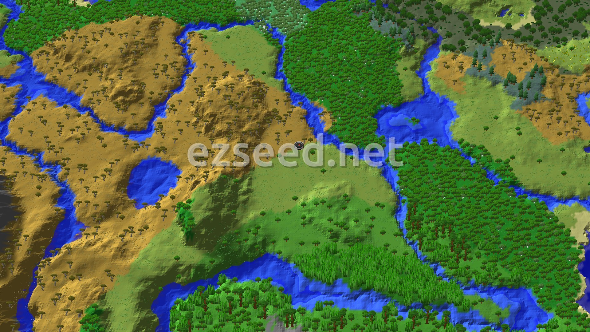 Aerial Minecraft seed map — Pillager Outpost and Trial Chambers Near Spawn