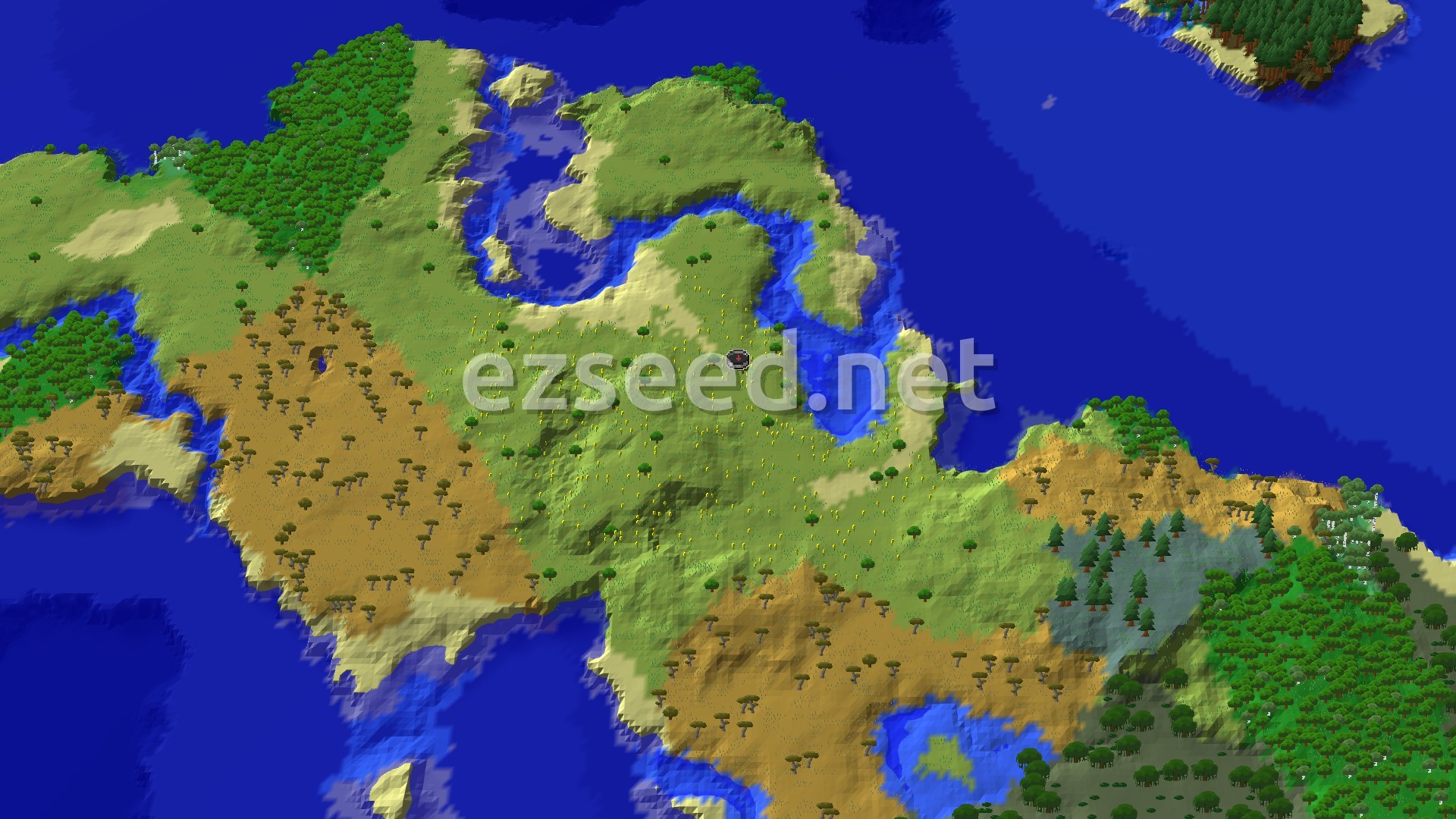 Aerial Minecraft seed map — A Sunflower Plains Spawn with an Immediate Mineshaft
