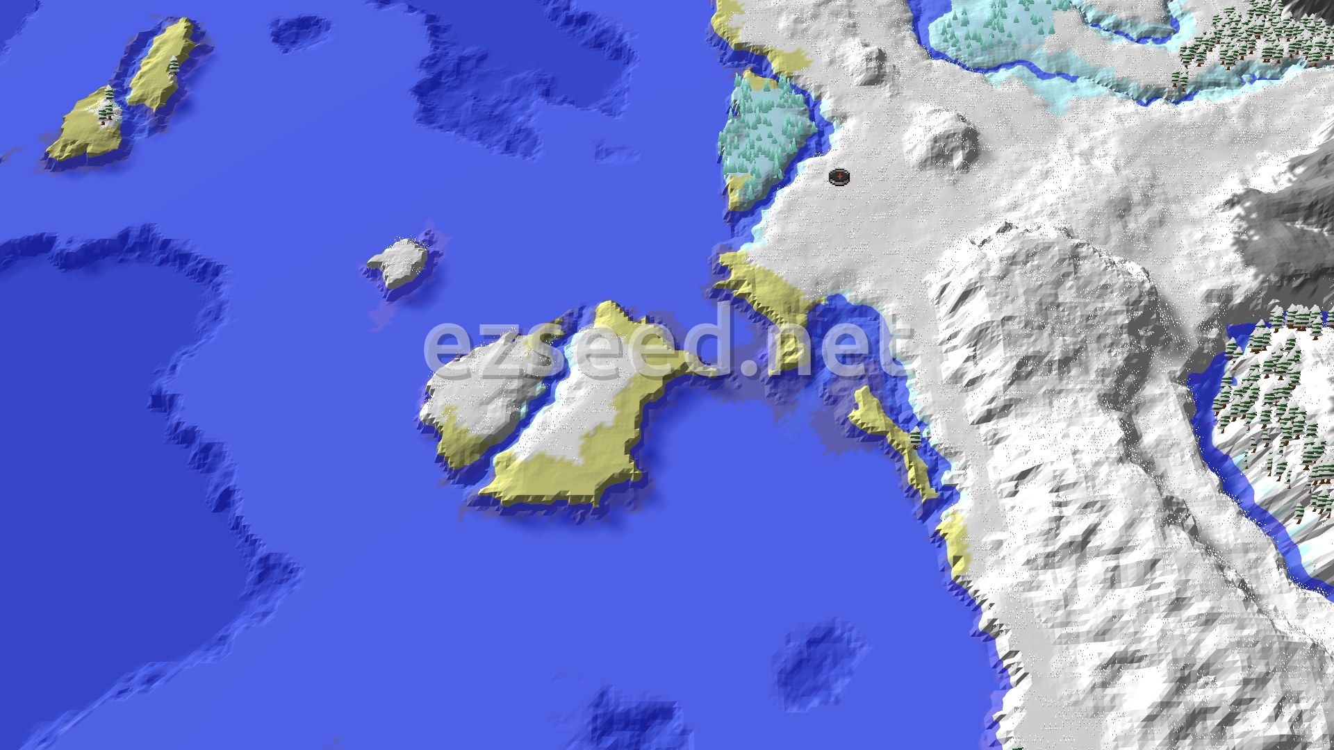 Aerial Minecraft seed map — Ancient City Near Ice Spikes and Frozen Ocean