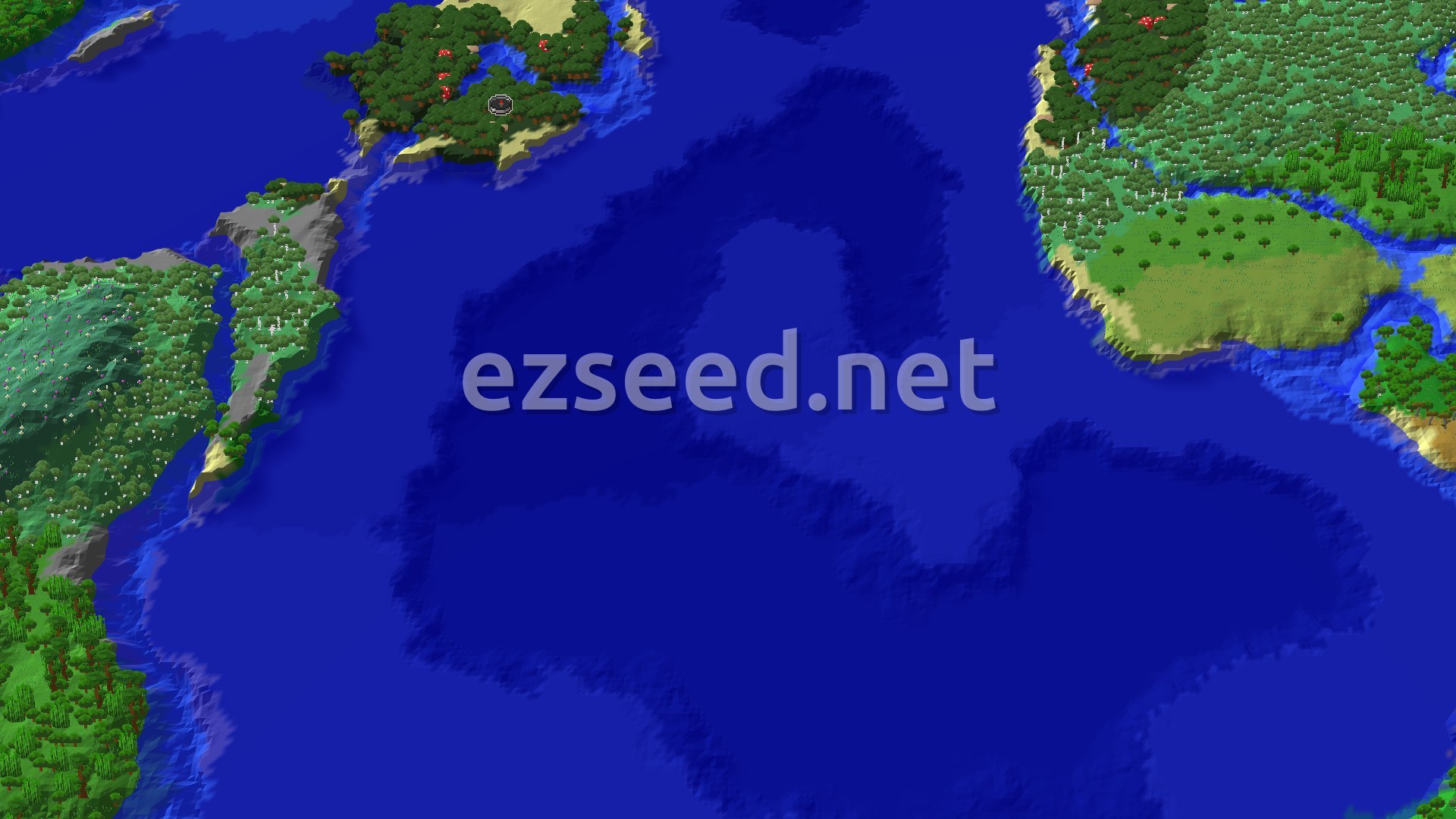 Aerial Minecraft seed map — Dark Forest Spawn with a Nearby Ocean Ruin