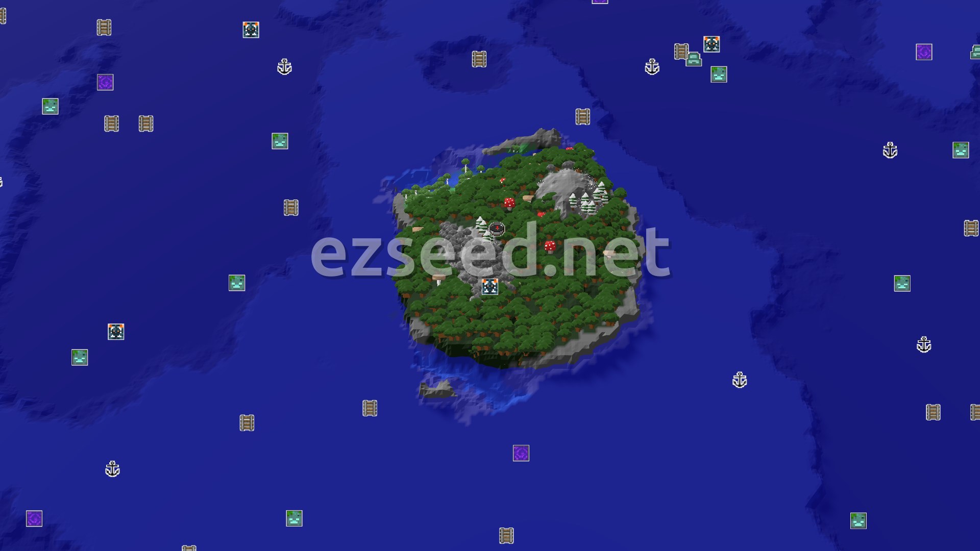 Aerial Minecraft seed map — A Lush Mountain Start with a Hidden Trial