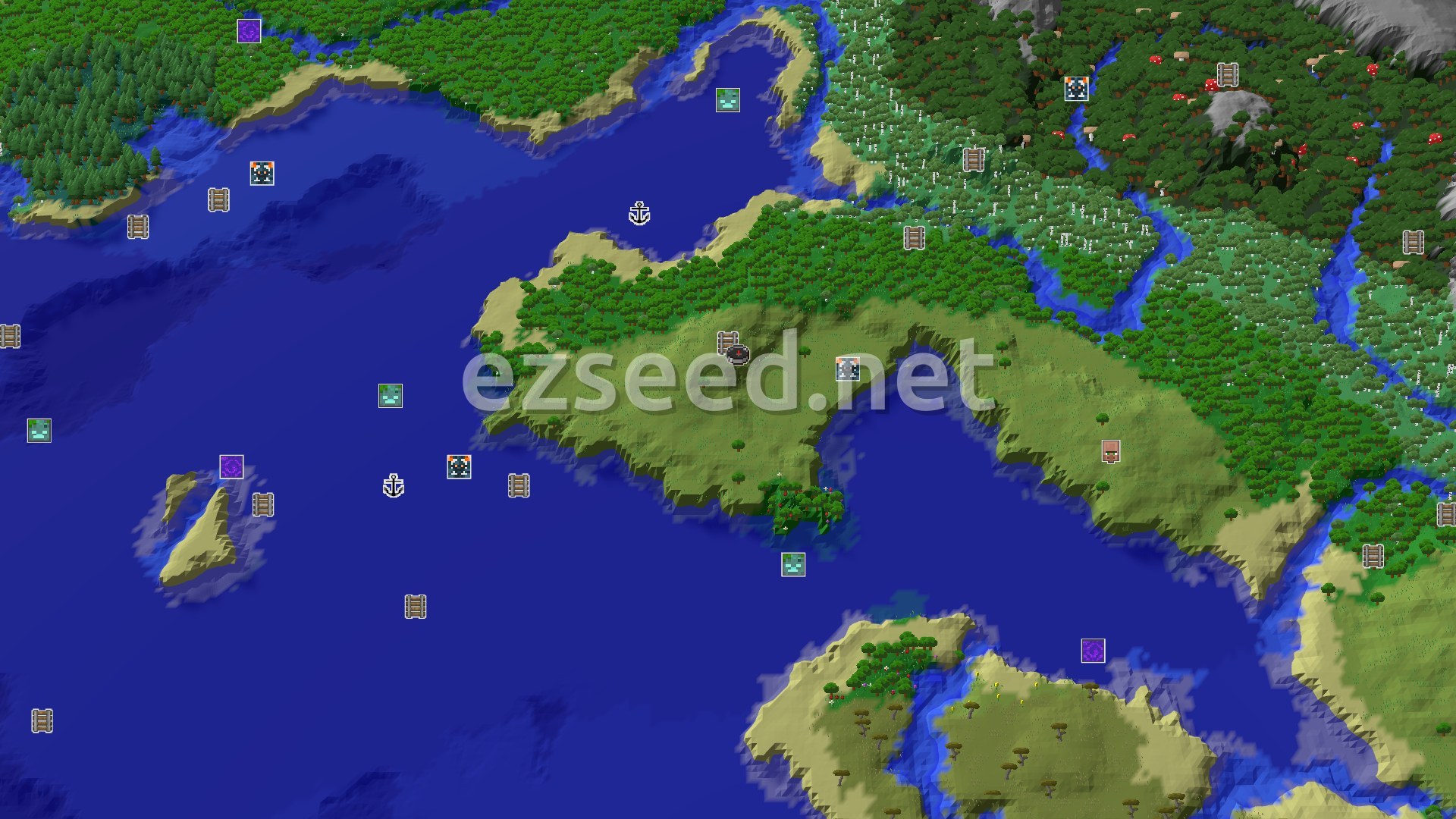 Aerial Minecraft seed map — Spawn Next to a Mine, Find a Village Soon After