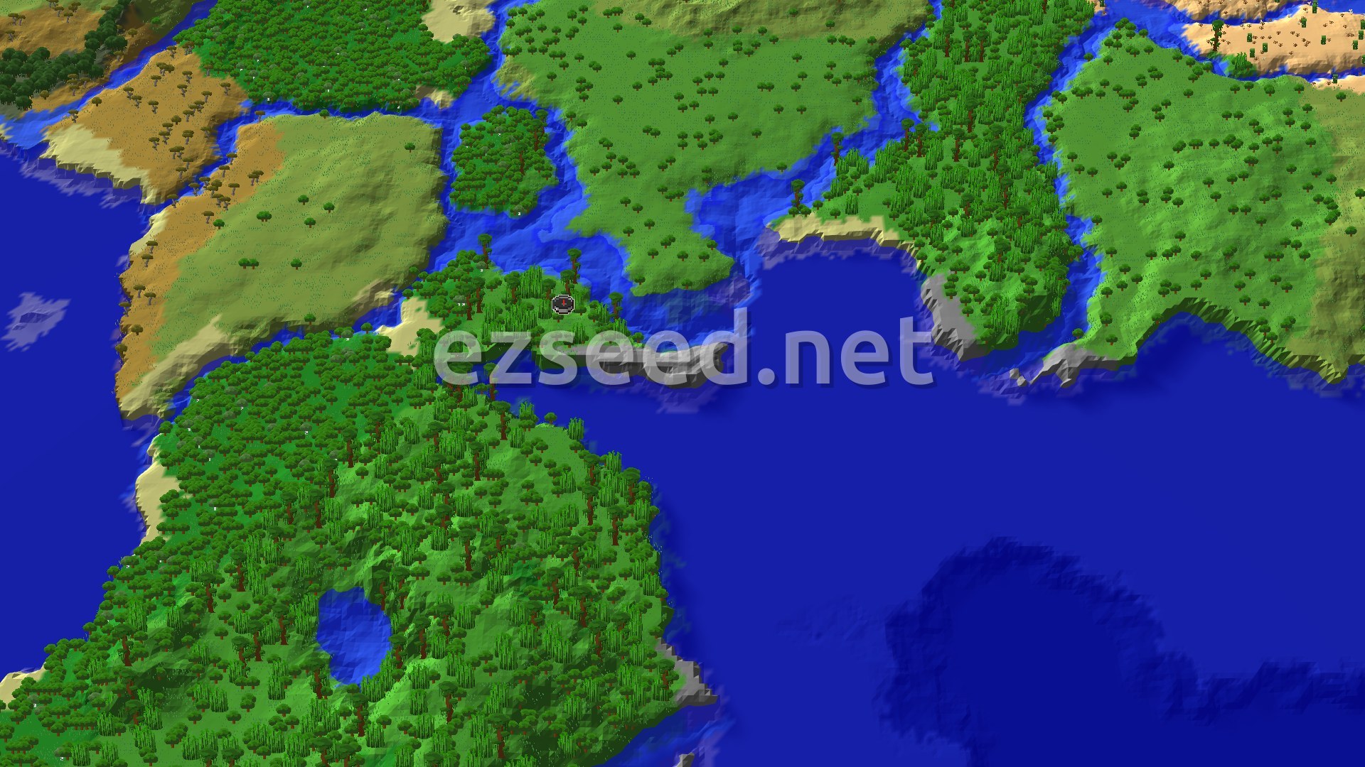 Aerial Minecraft seed map — Jungle Start with Close Structures, Far Village
