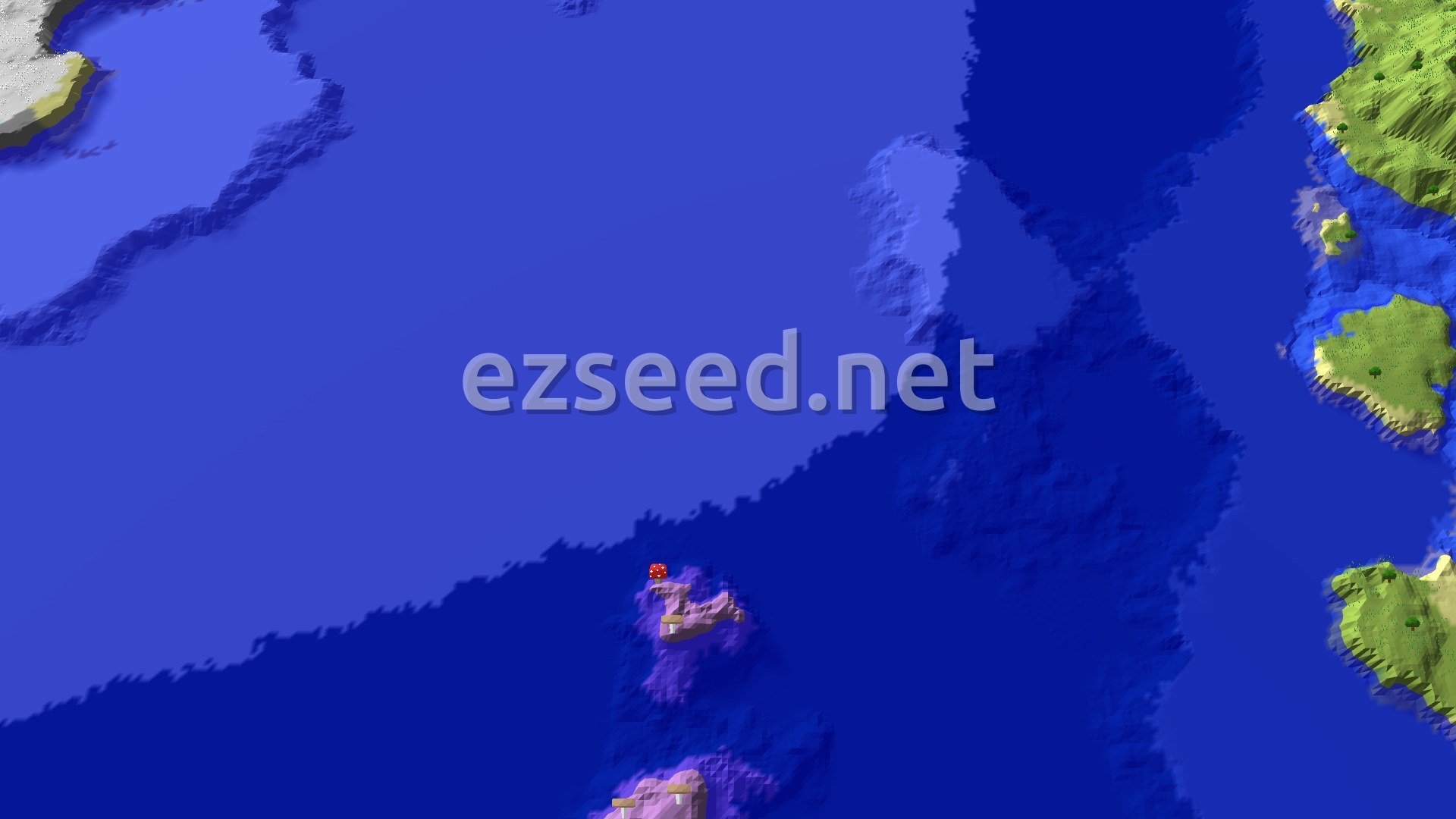 Aerial Minecraft seed map — Mushroom Island Spawn in a Frozen Expanse