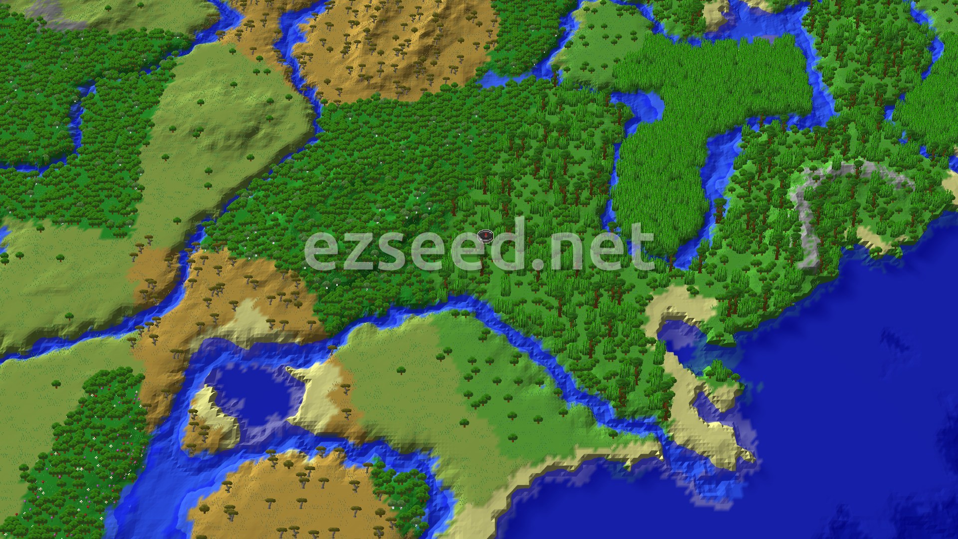 Aerial Minecraft seed map — Jungle Spawn with Nearby Bamboo and Trial Chambers