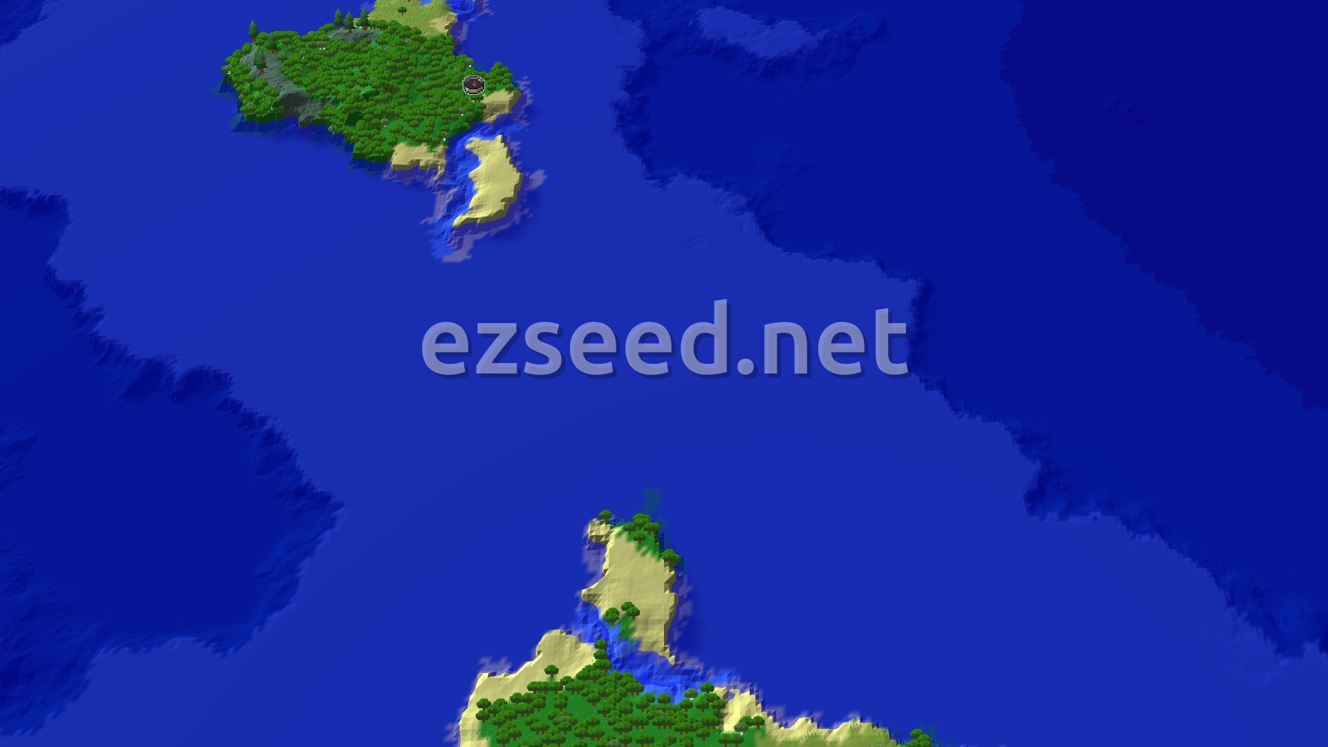 Aerial Minecraft seed map — Ocean Ruin and Trial Chambers Near a Forest Spawn