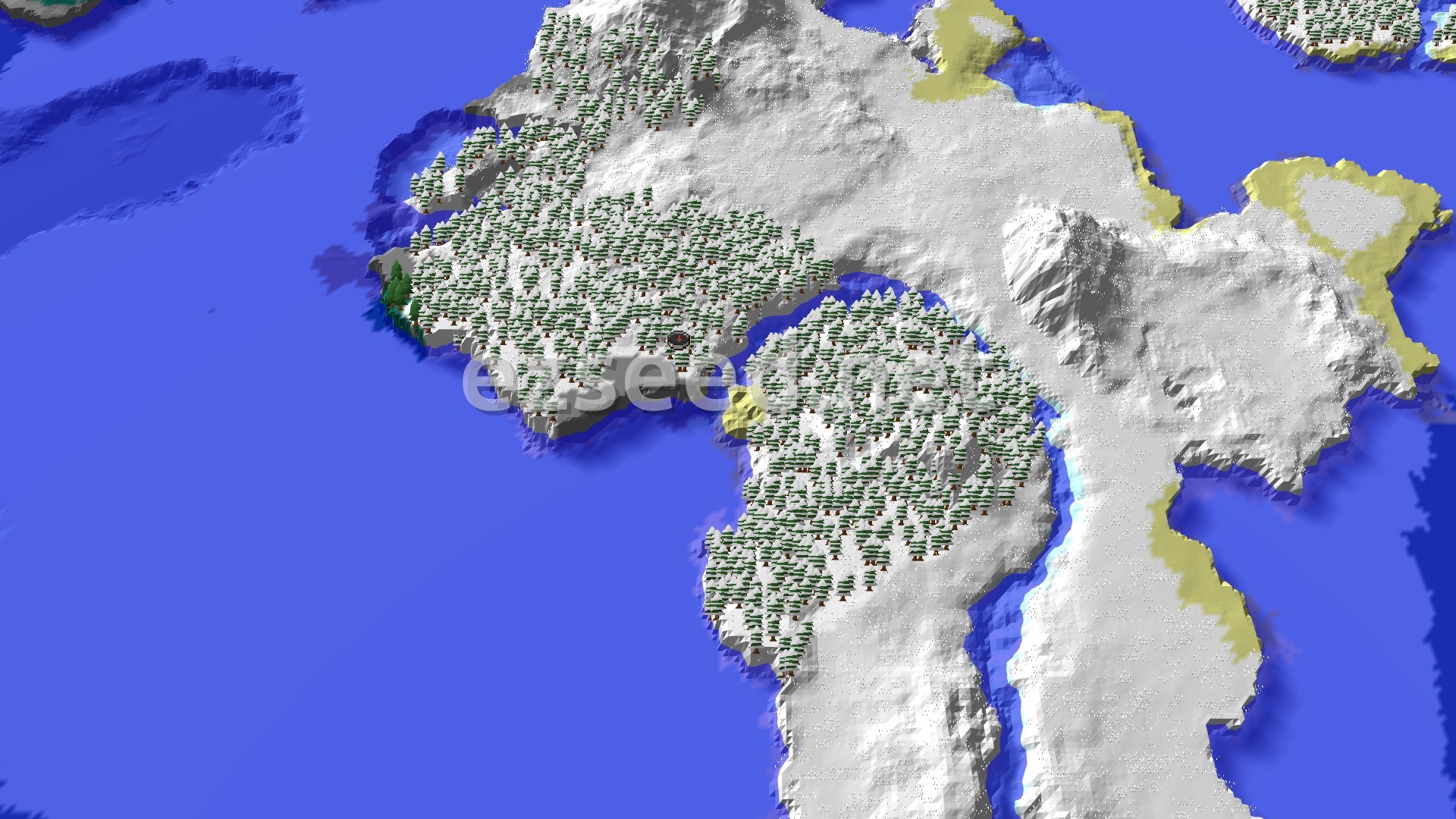 Aerial Minecraft seed map — Spawn in Snowy Taiga, near Trial Chambers