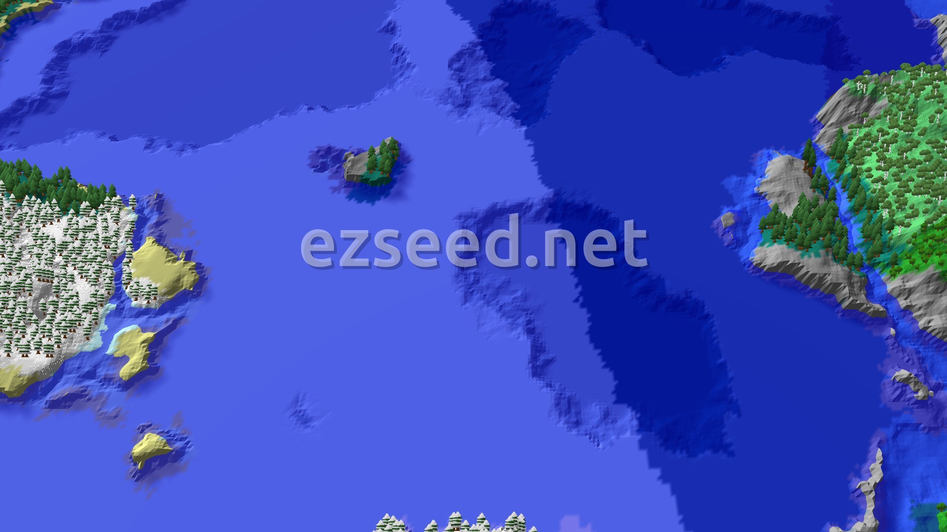 Aerial Minecraft seed map — A Cold Start With Distant Peaks and Coastal Views