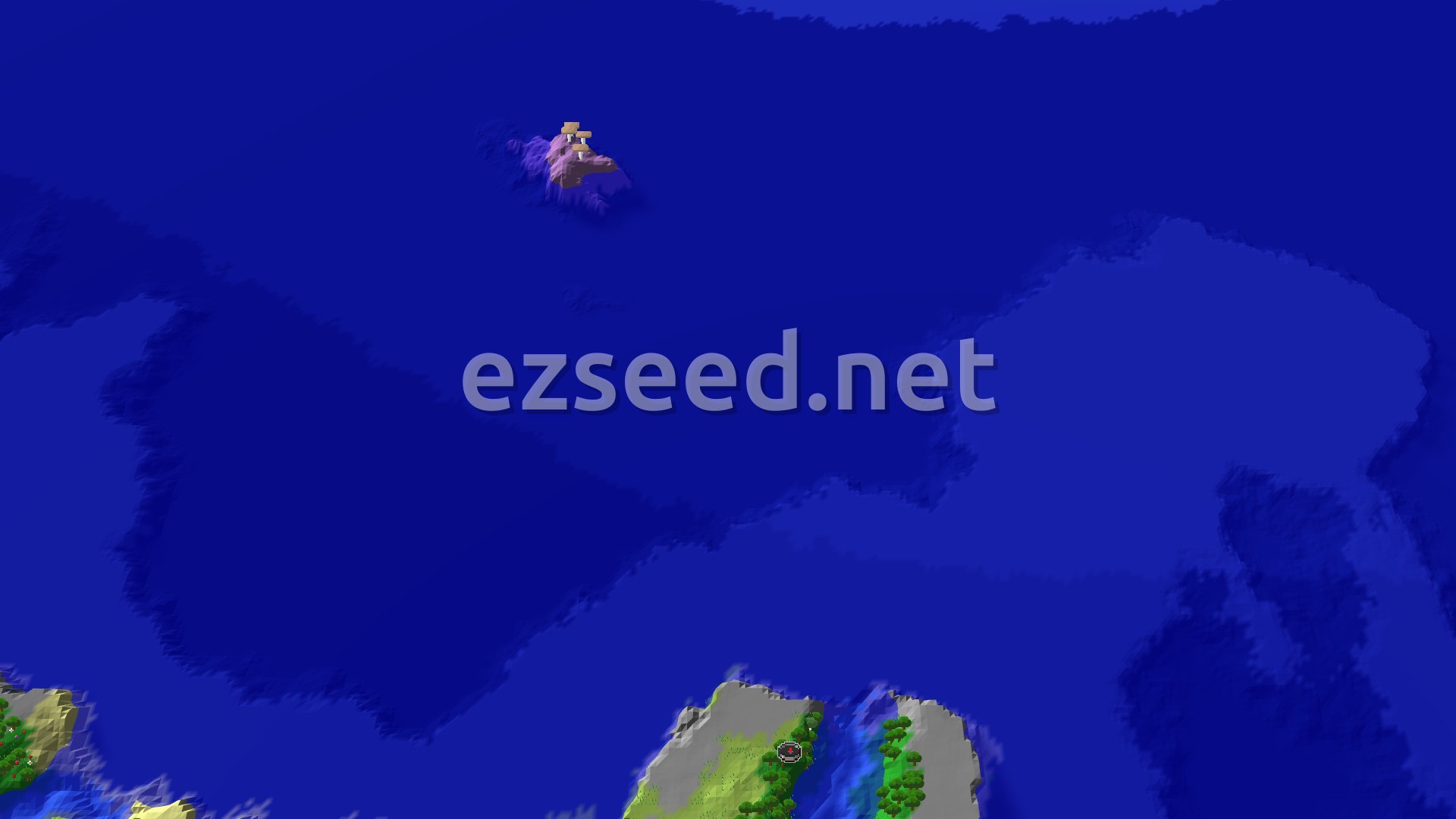 Aerial Minecraft seed map — Spawn in a Forest with a Mushroom Island Nearby