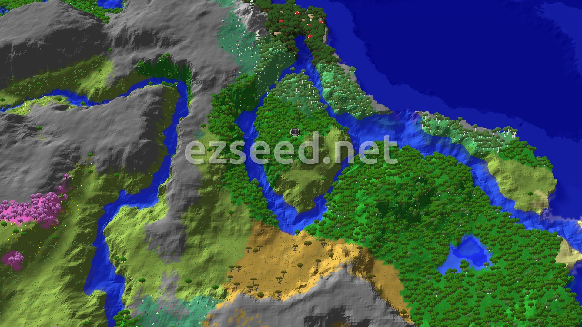 Aerial Minecraft seed map — Abandoned Village and Nearby Lush Caves