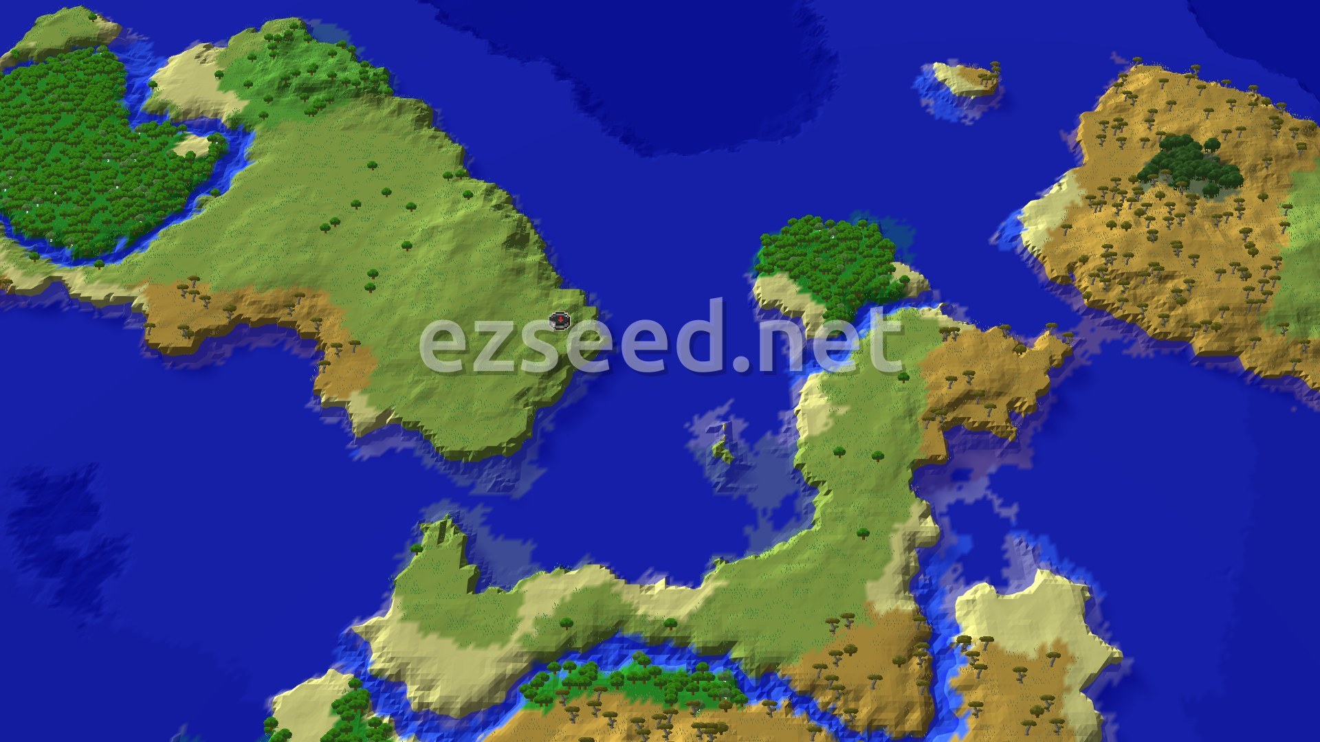 Aerial Minecraft seed map — Spawn Near a Village and Trial Chambers