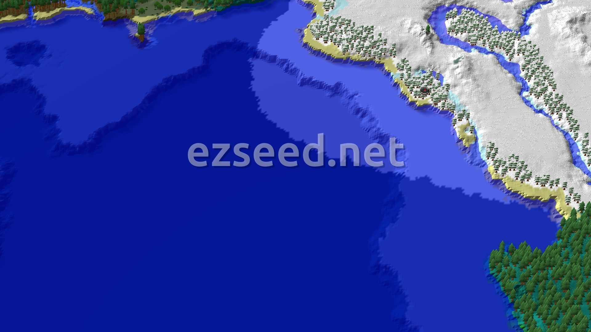 Aerial Minecraft seed map — A Frozen Start with a Nearby Igloo and Mineshaft