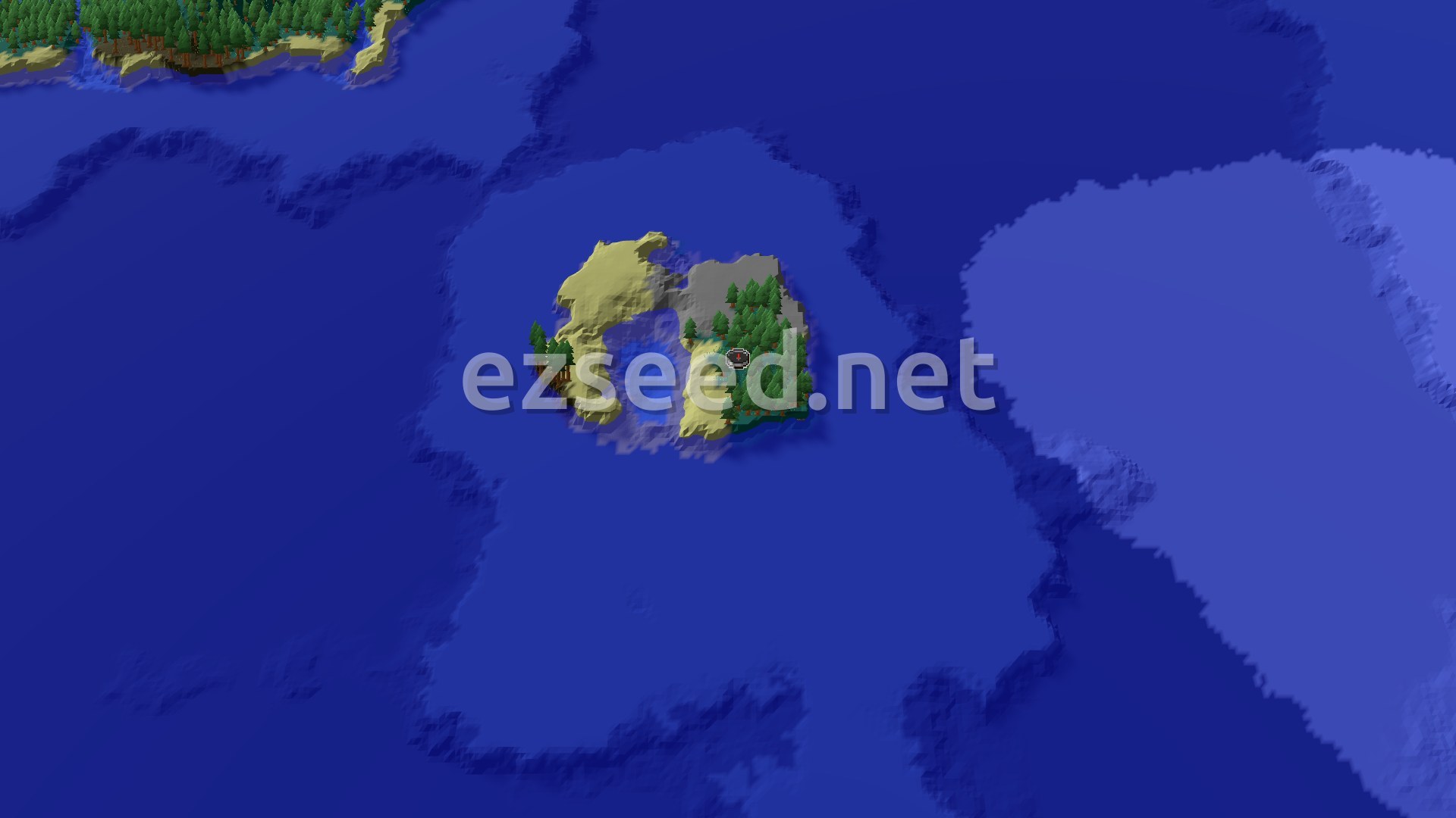 Aerial Minecraft seed map — An Island Start with Quick Village Access