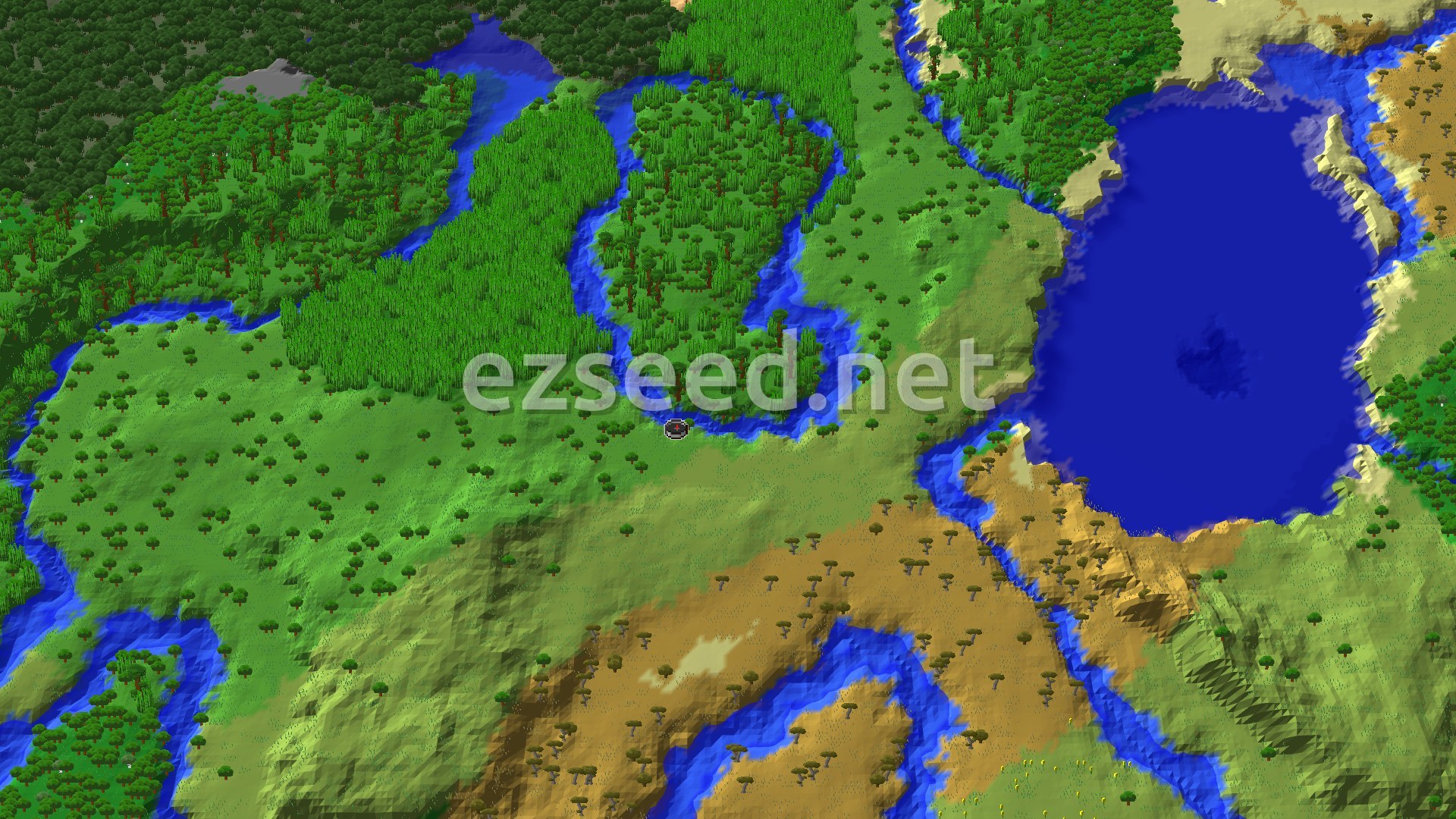 Aerial Minecraft seed map — Bamboo Jungle and Trial Chambers Near Spawn