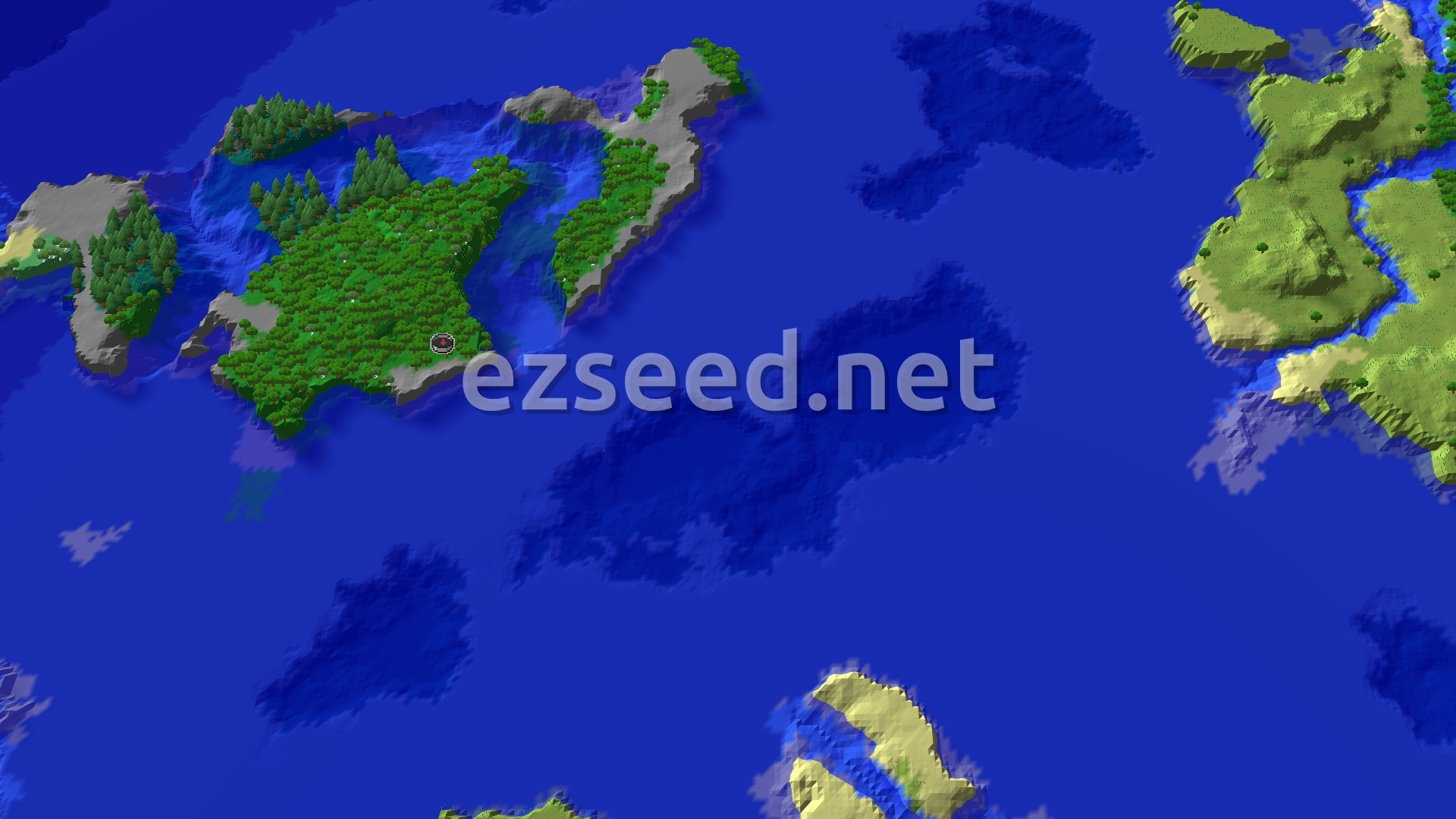 Aerial Minecraft seed map — Stony Shore Spawn with Fast Trial Chambers