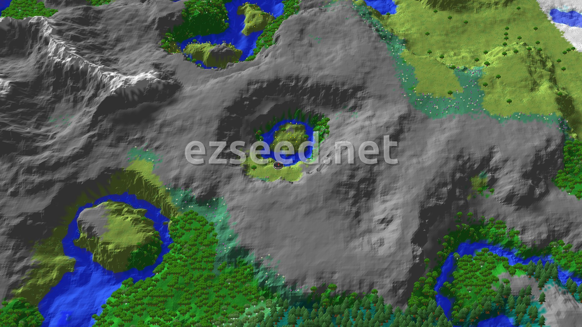 Aerial Minecraft seed map — Ancient City and Trial Chambers Near Spawn