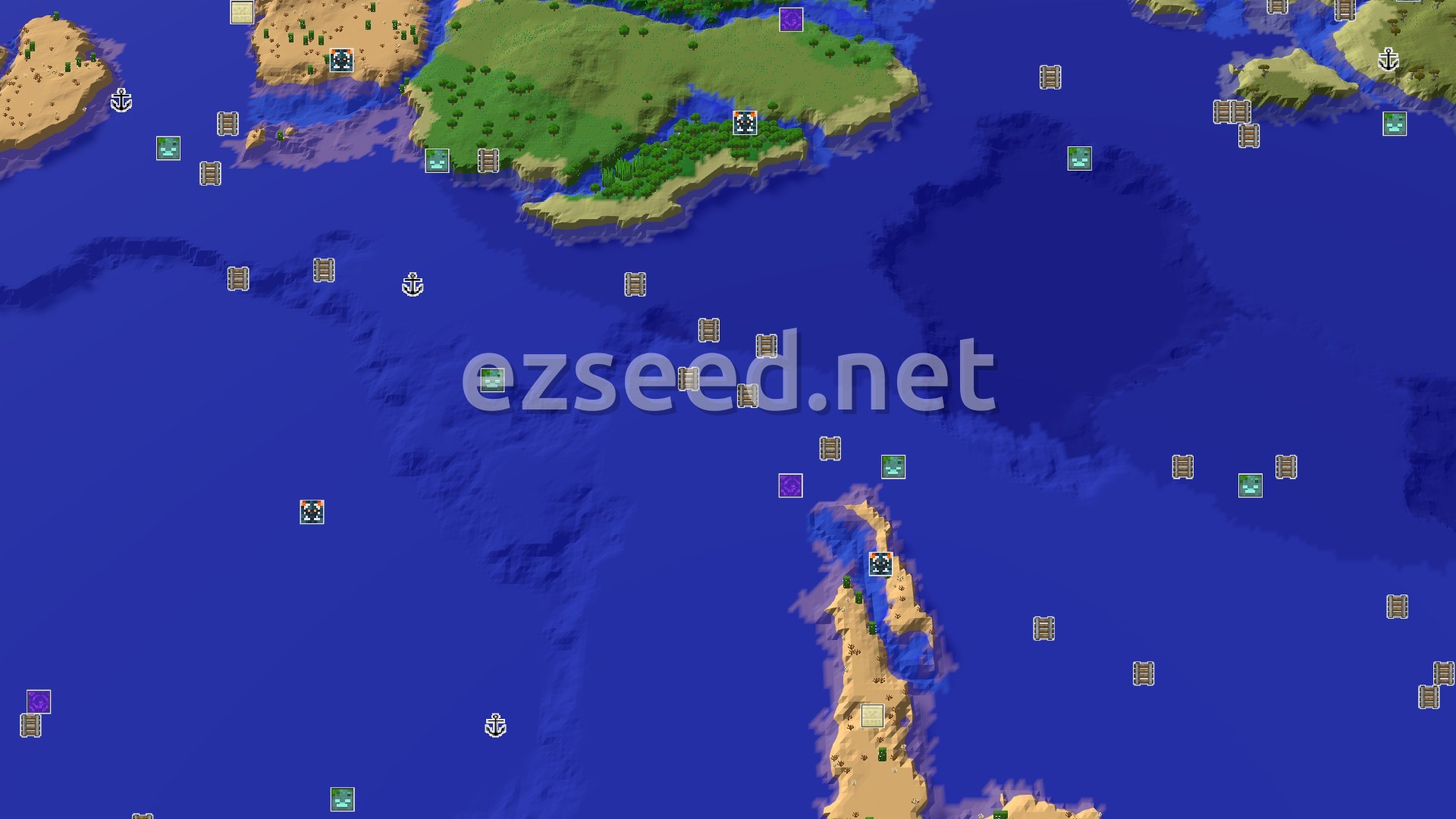 Aerial Minecraft seed map — Minecraft Seed: Desert Start, Ocean Wonders