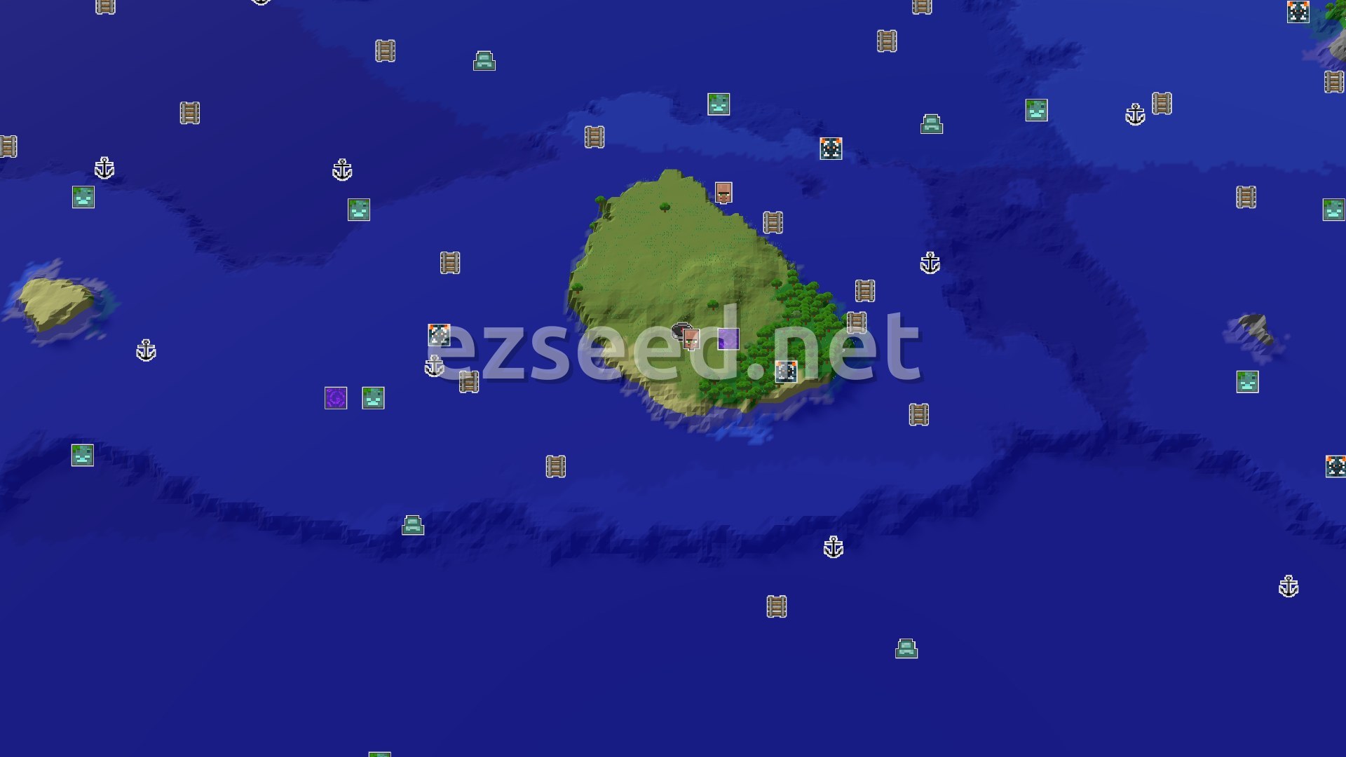 Aerial Minecraft seed map — An Ocean Island Spawn with a Nearby Village