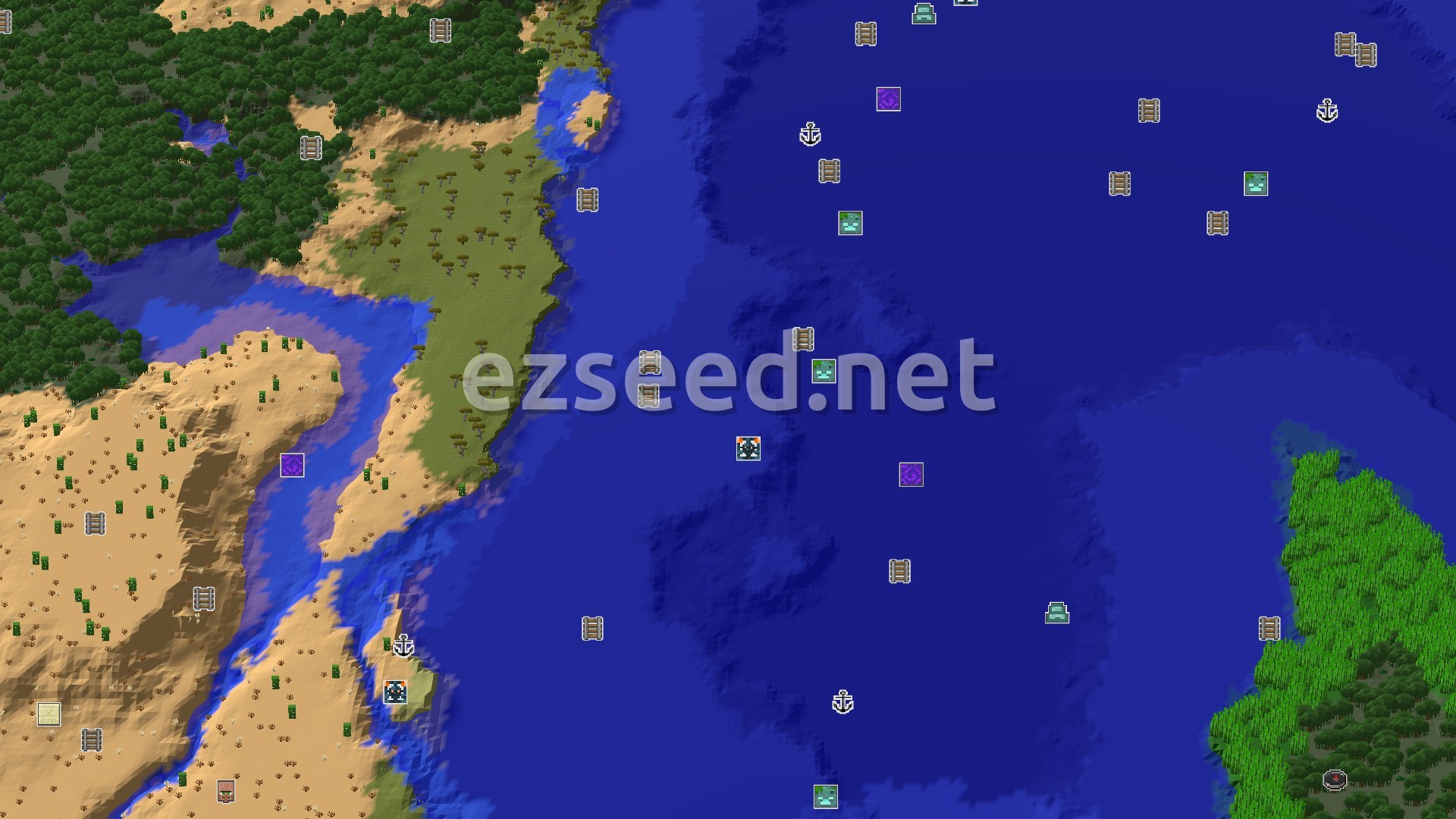 Aerial Minecraft seed map — A Lush Mangrove Swamp Spawn with Coastal Explorations