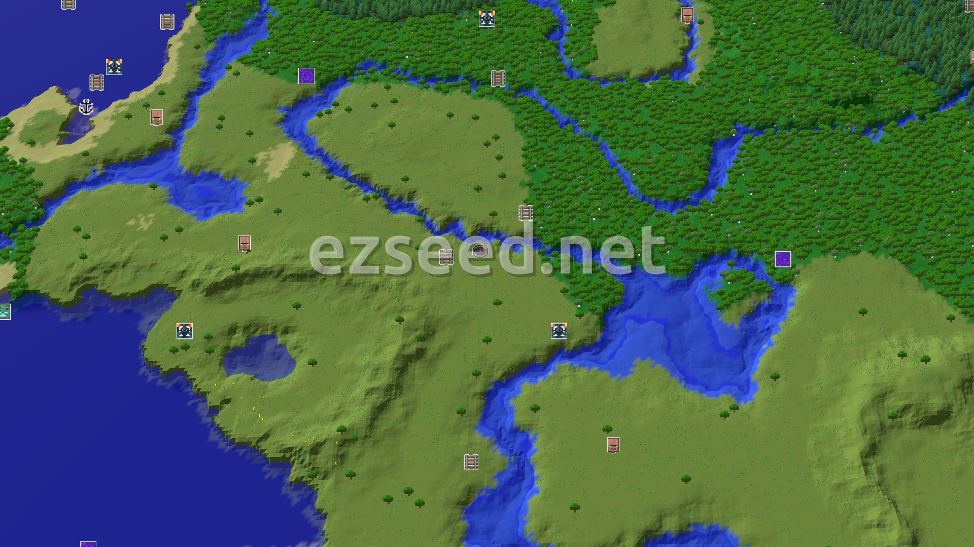 Aerial Minecraft seed map — Plains Spawn with Immediate Underground Access