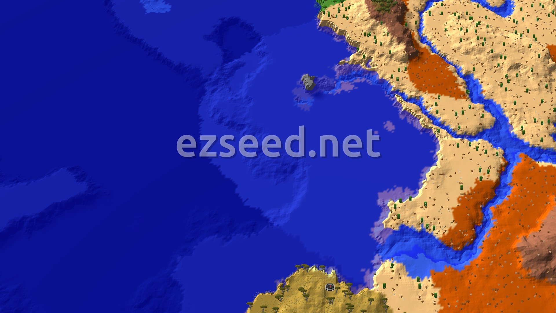 Aerial Minecraft seed map — Savanna Spawn with Desert and Badlands Nearby
