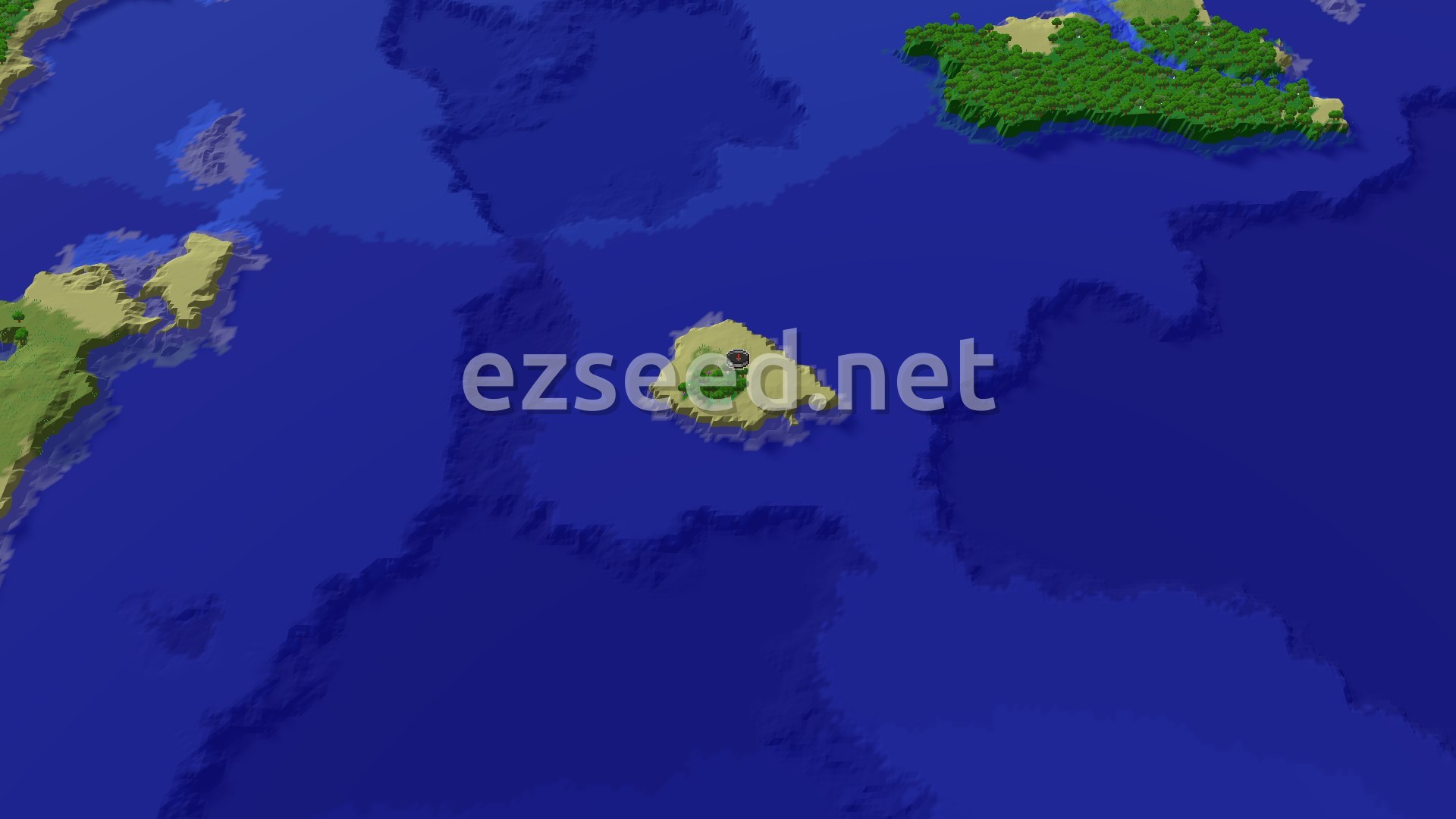 Aerial Minecraft seed map — Island Spawn with Nearby Buried Treasure and Shipwreck