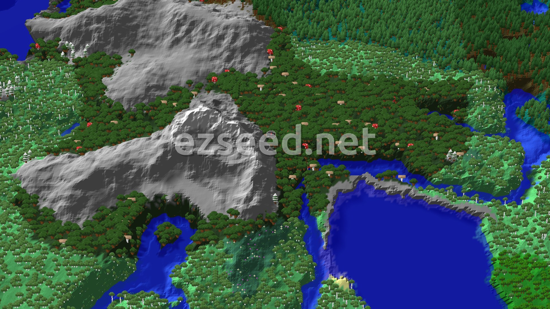 Aerial Minecraft seed map — Dark Forest Spawn with Close Trial Chambers