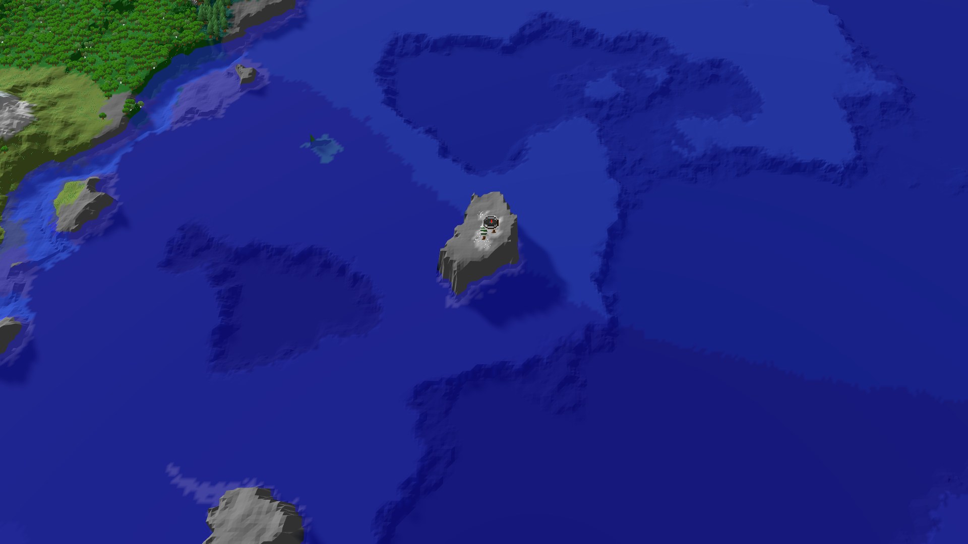 Aerial Minecraft seed map — Spawn in a Grove, With Mountains and Trial Chambers Nearby