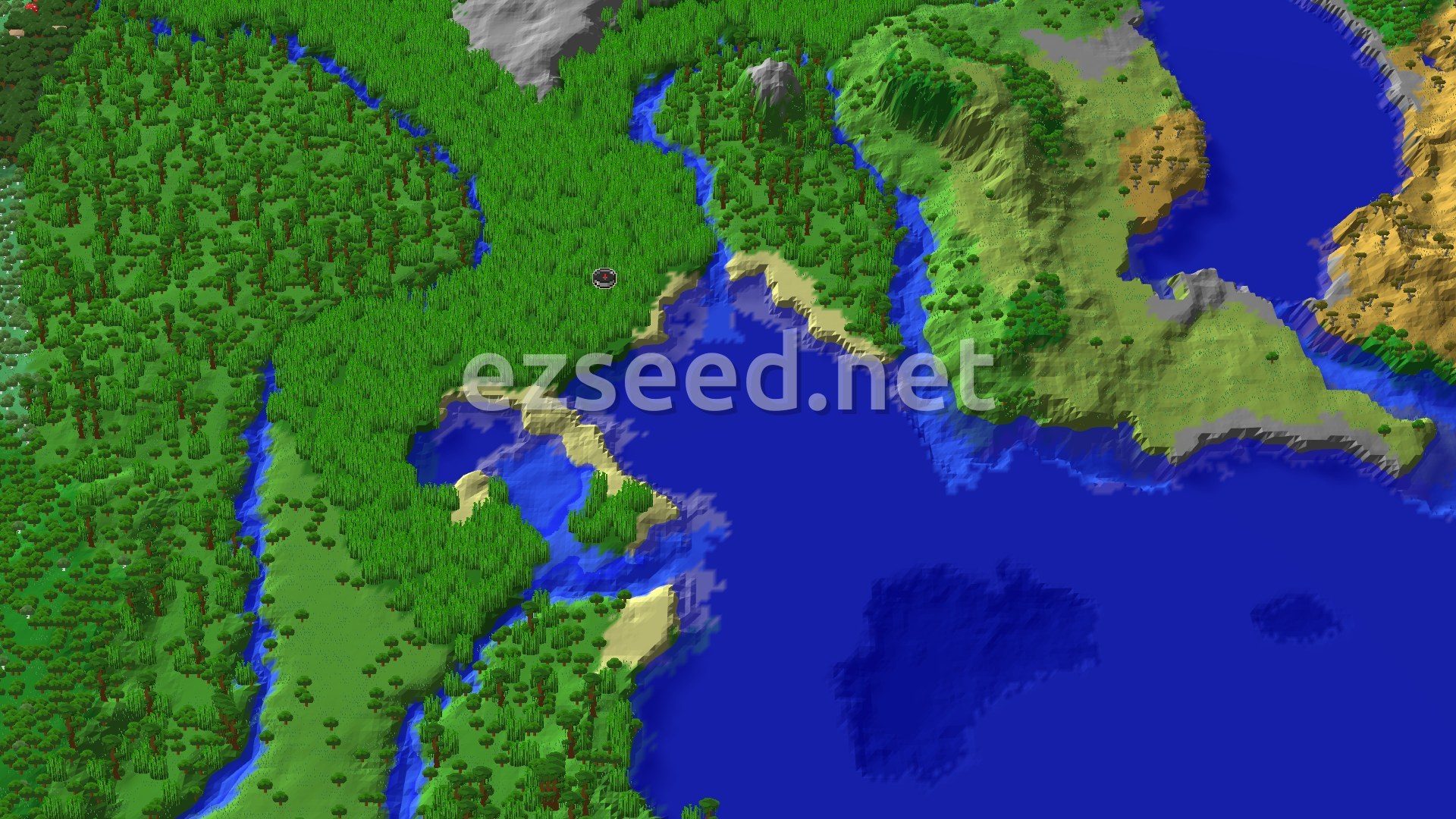 Aerial Minecraft seed map — Bamboo Jungle Spawn with Nearby Trial Chambers