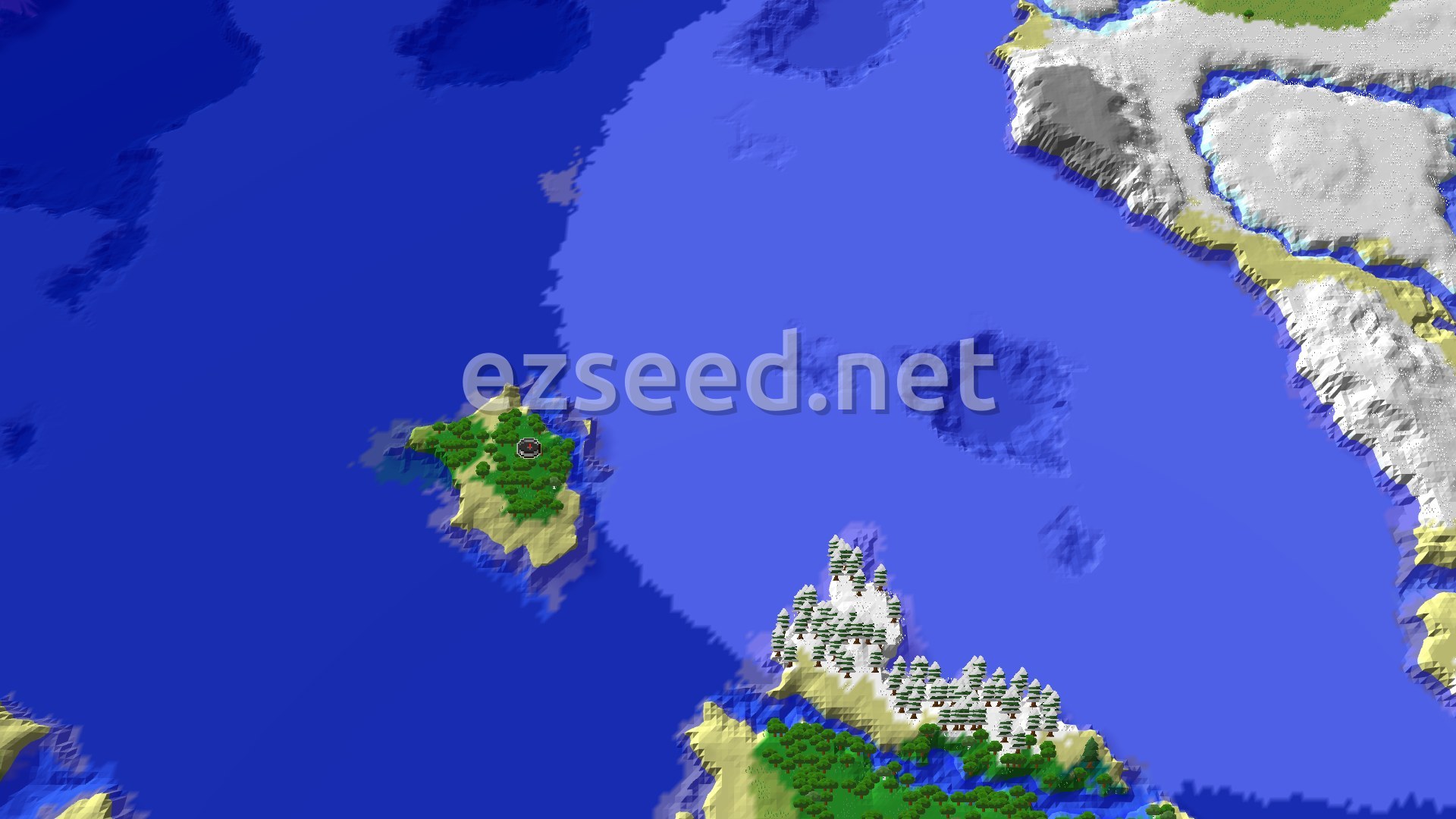 Aerial Minecraft seed map — A Distant Mushroom Fields with Nearby Trial Chambers