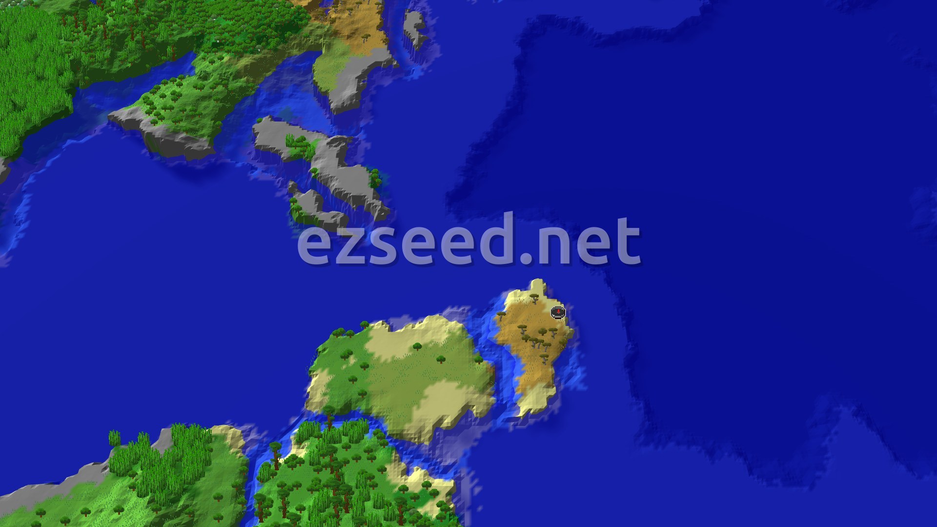 Aerial Minecraft seed map — Savanna Start, Jungle Temple Adventure