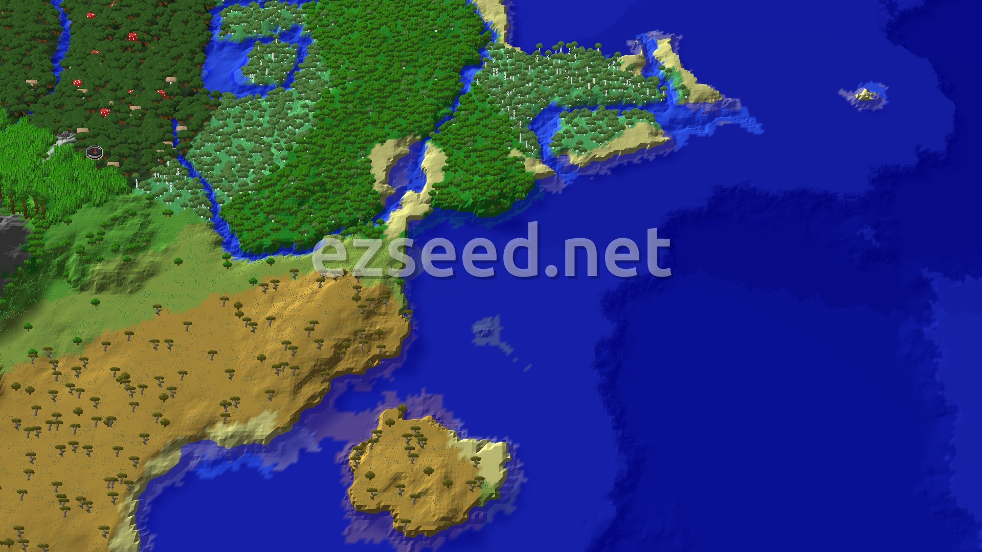 Aerial Minecraft seed map — Bamboo Jungle and Sparse Jungle Near Spawn