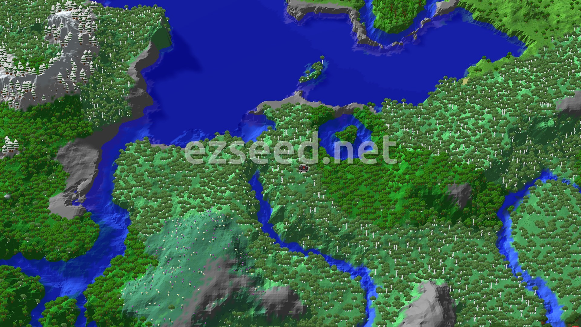 Aerial Minecraft seed map — Forests, Rivers, and a Hidden Trial Chambers Start