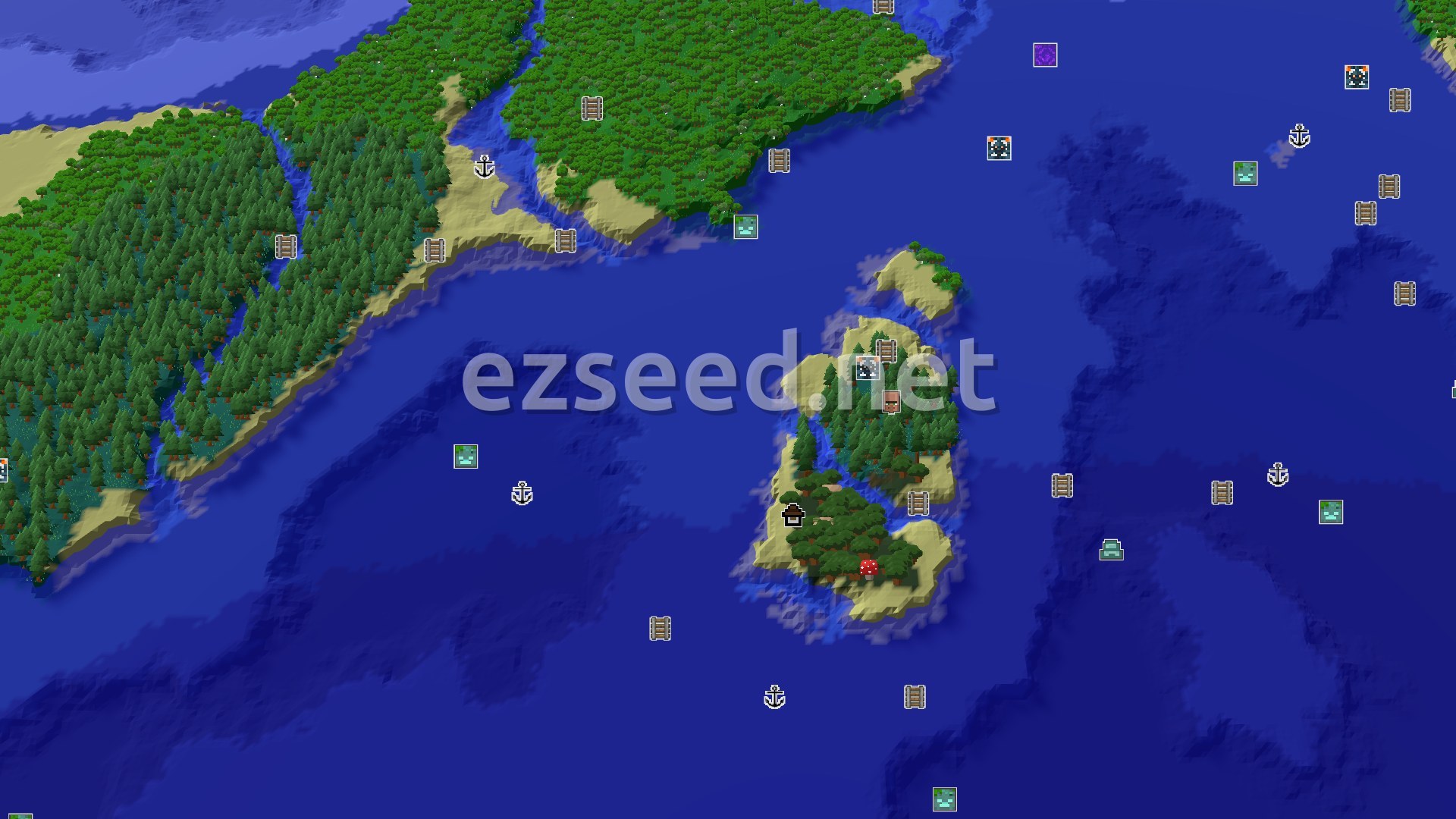 Aerial Minecraft seed map — Ice Spikes and Deep Ocean: A Frozen Frontier Seed