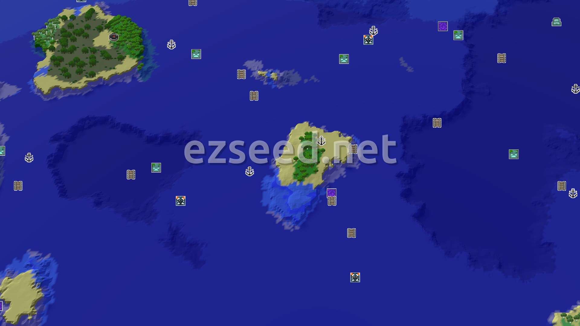 Aerial Minecraft seed map — An Island Start With Nearby Shipwreck and Trial Chambers