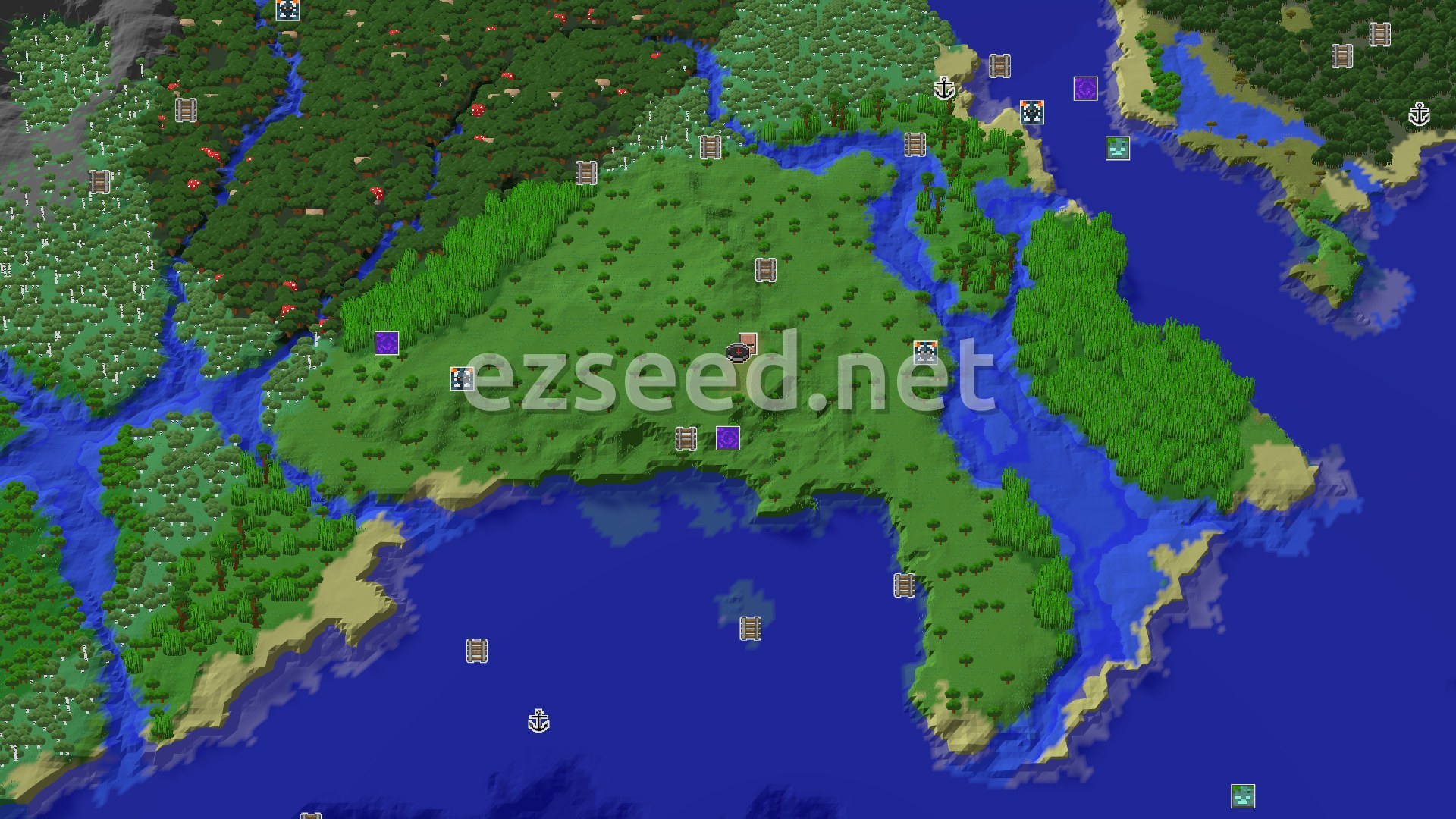 Aerial Minecraft seed map — A Quick Village Start with Jungle Biomes Nearby