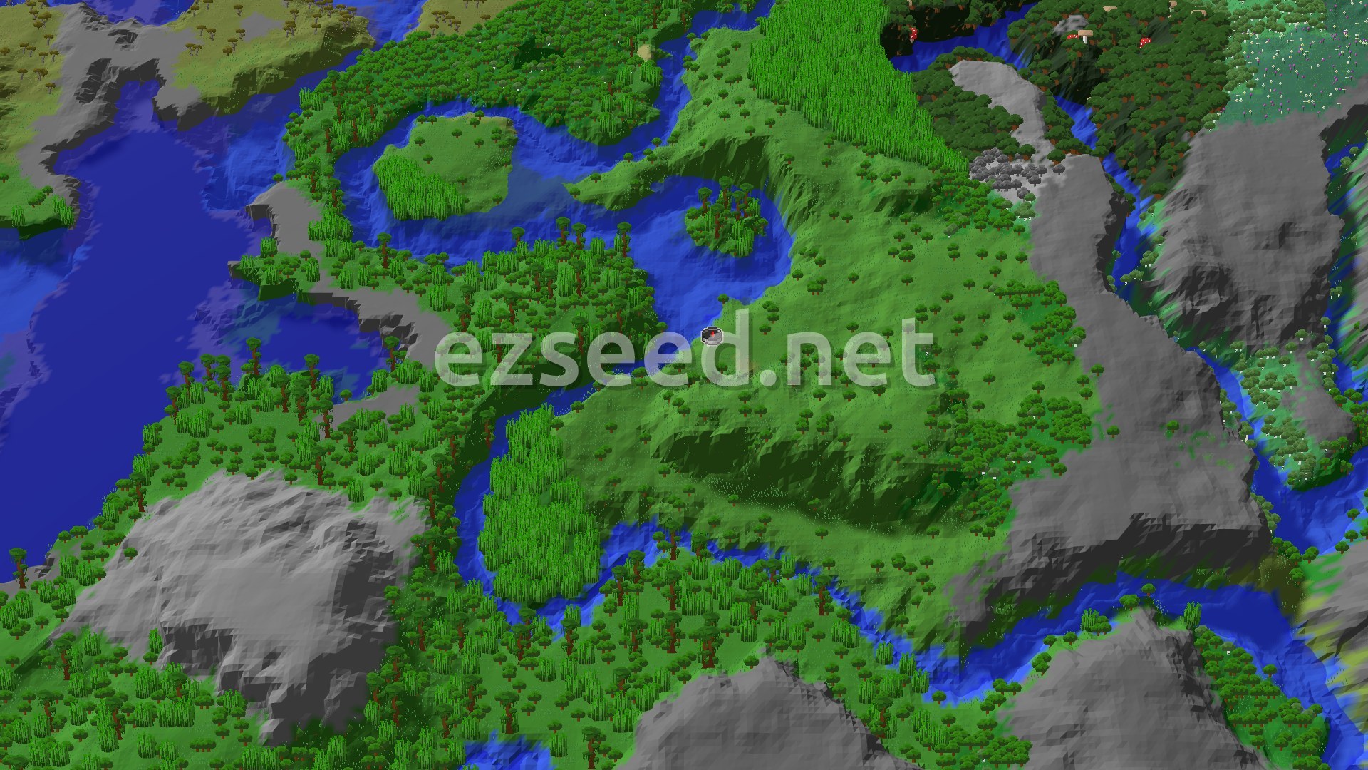 Aerial Minecraft seed map — Jungle Start with Early Mineshaft and Village