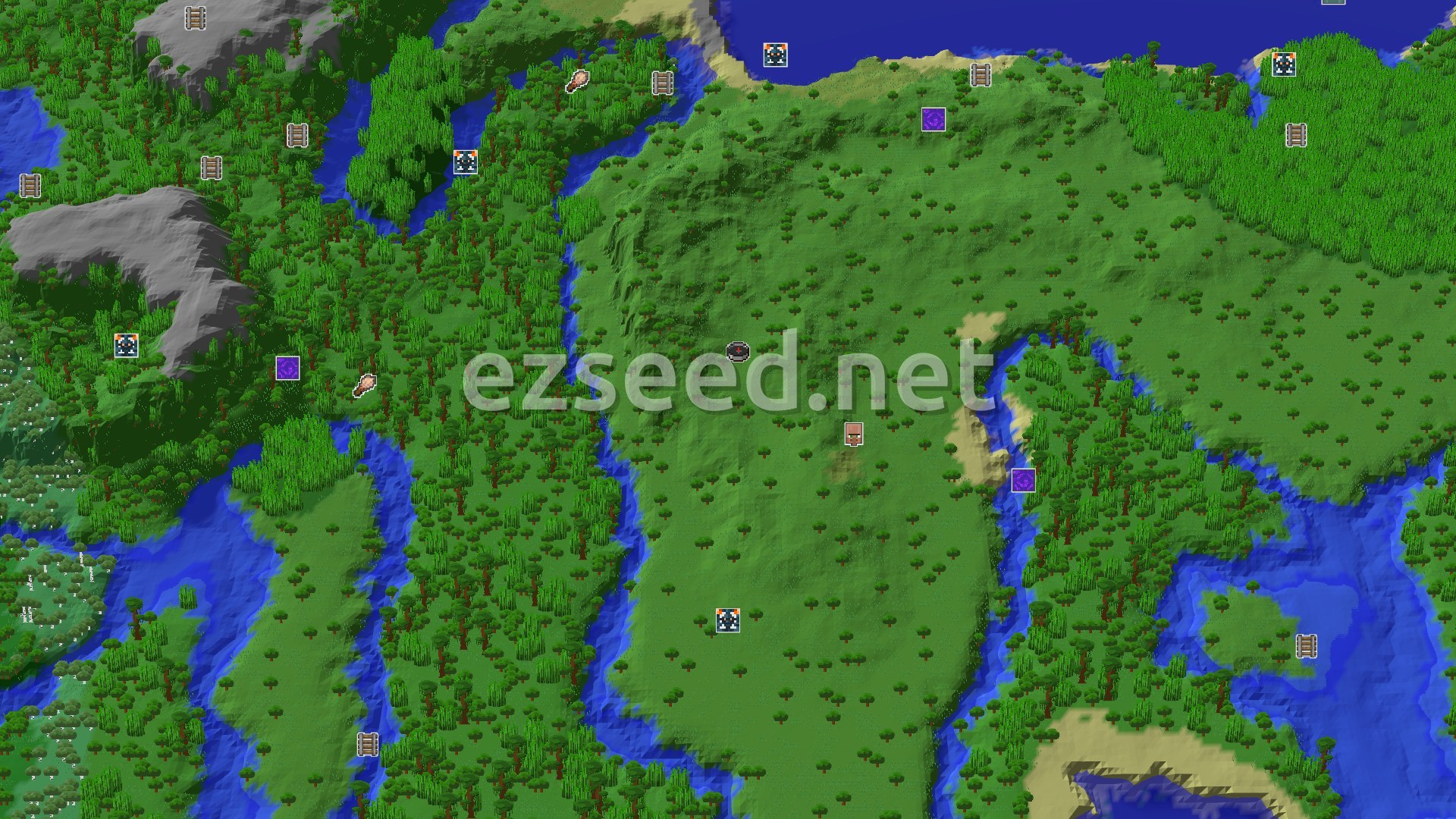 Aerial Minecraft seed map — Jungle Life and an Early Village Start