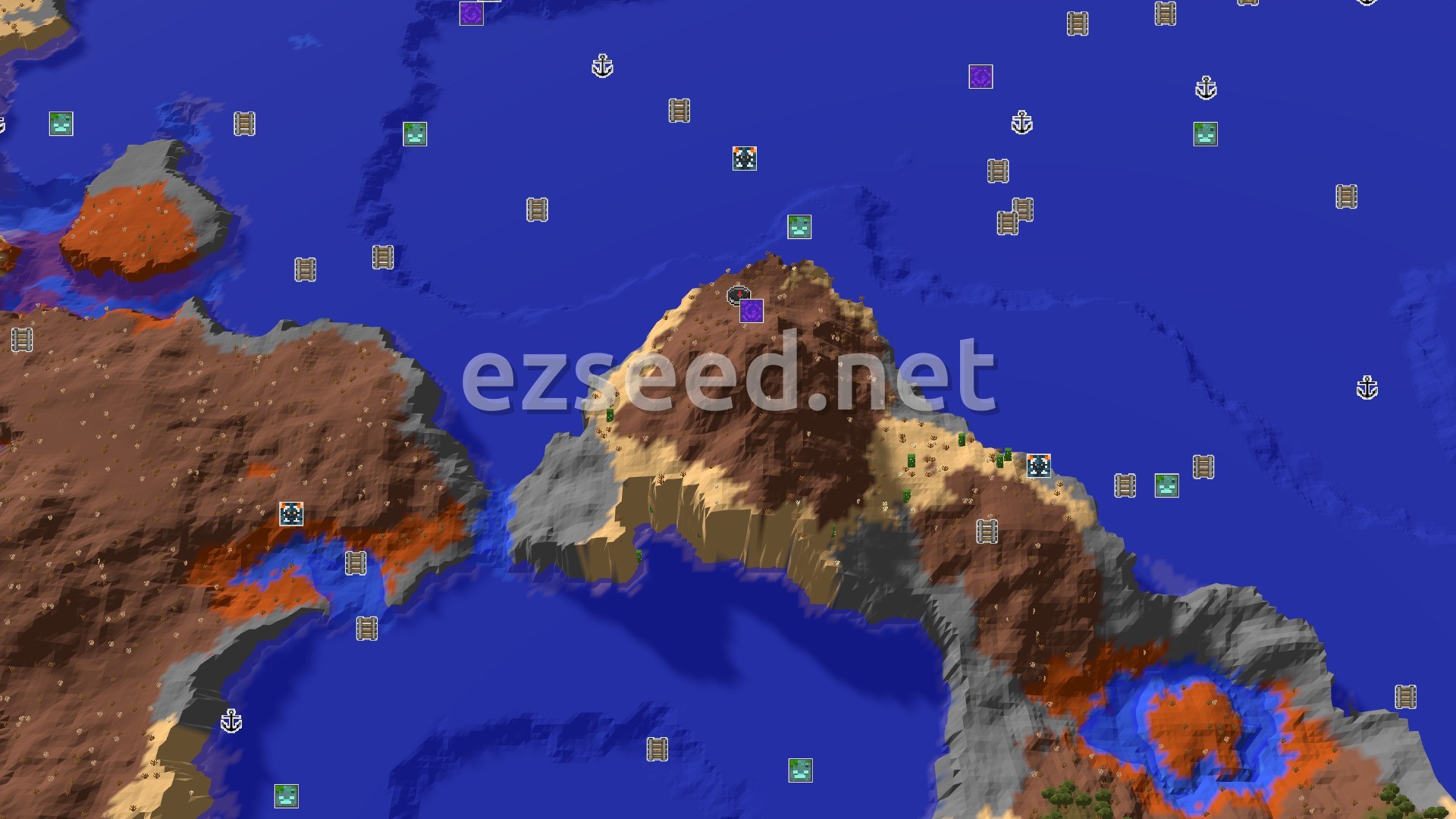 Aerial Minecraft seed map — Island Badlands and Ocean Adventures