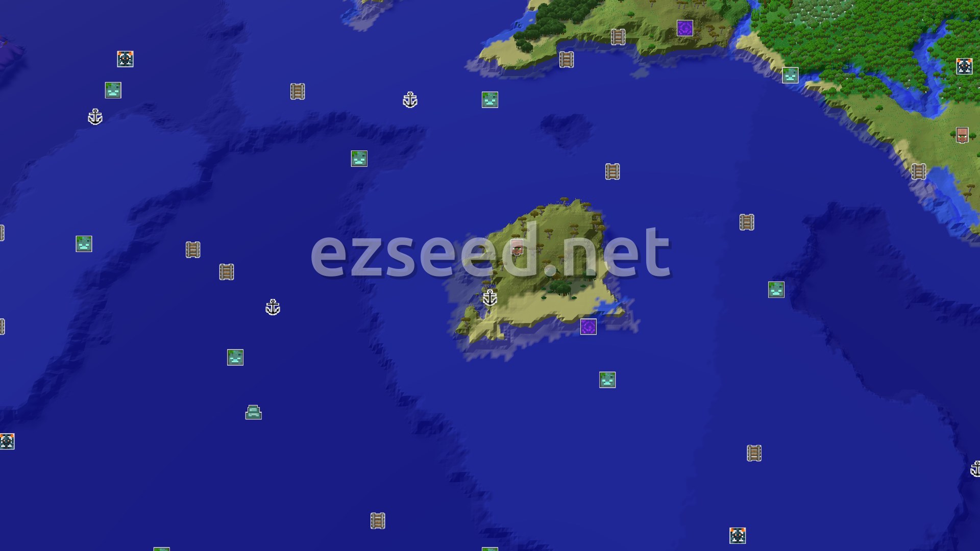 Aerial Minecraft seed map — Mangrove Island Survival with Nearby Treasures