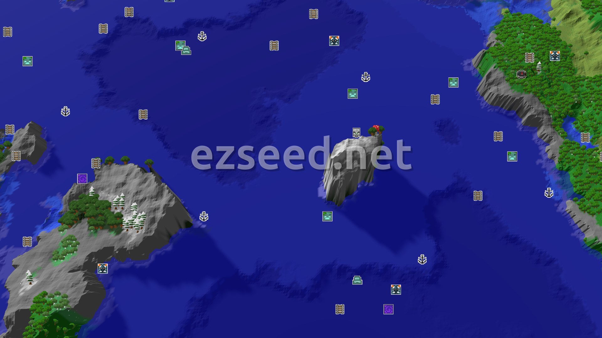 Aerial Minecraft seed map — A Quick Mineshaft Start and Ocean Views