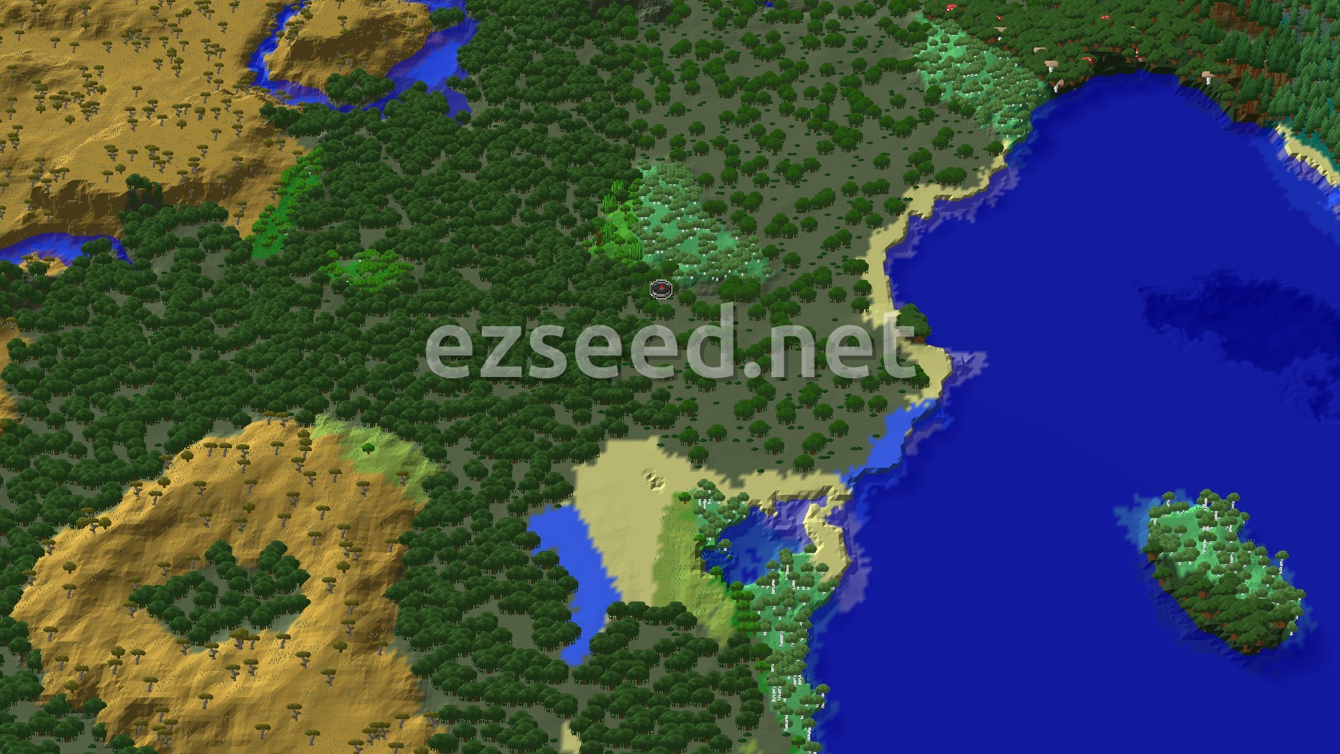 Aerial Minecraft seed map — Swamp Spawn with Nearby Mangroves and Jungle