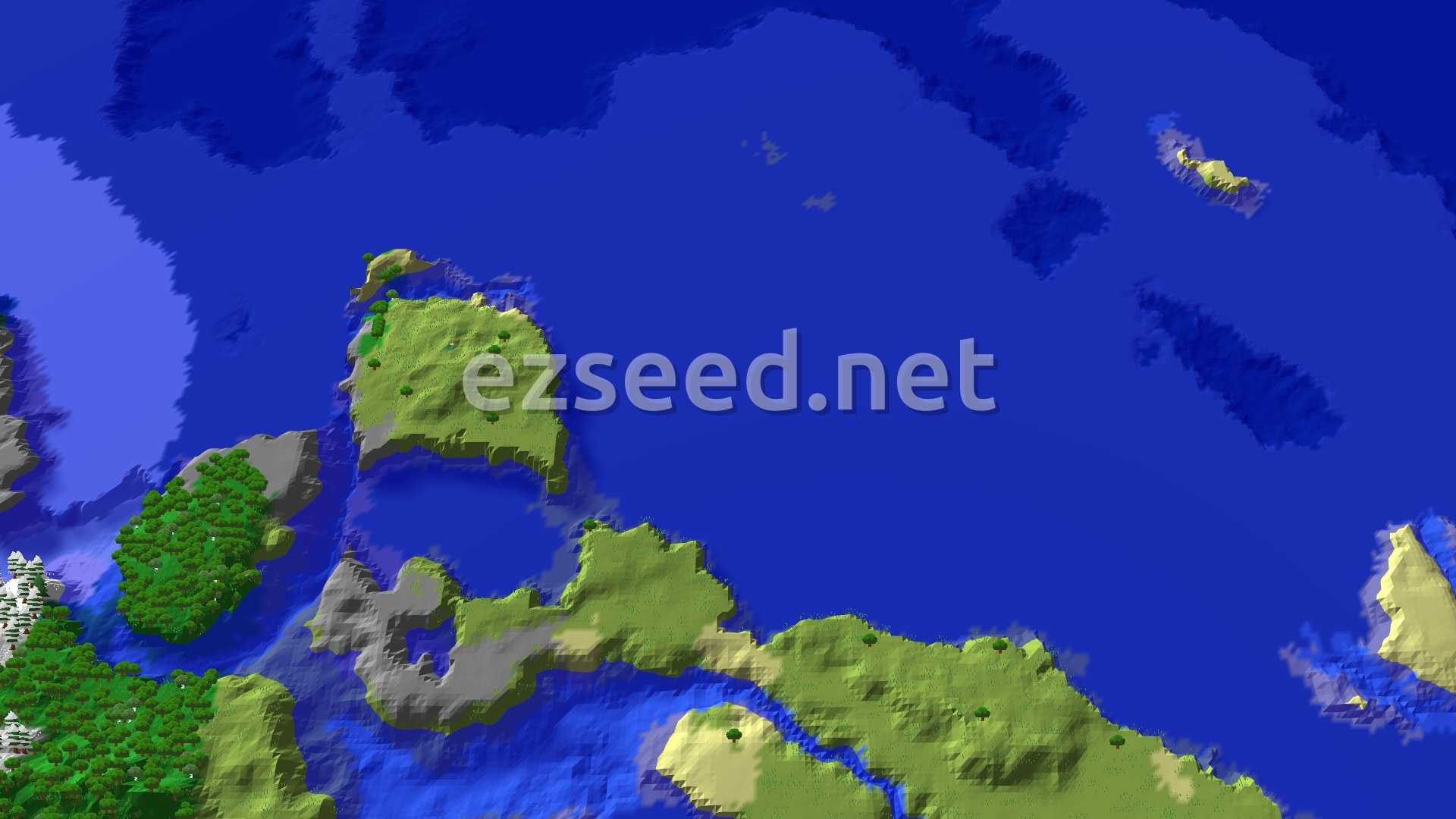 Aerial Minecraft seed map — Frozen Peaks and Shipwreck Near Spawn